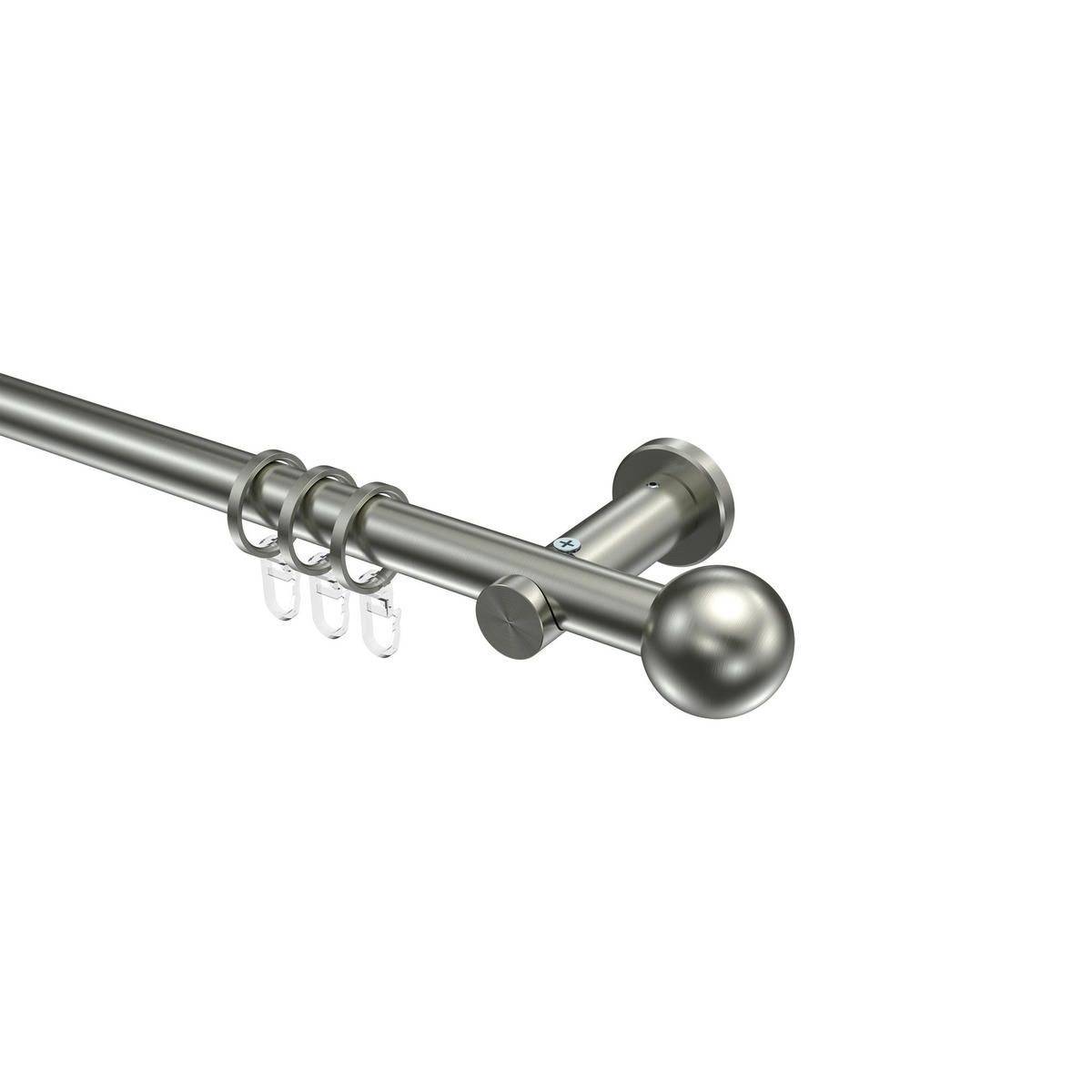 GARDINENSTANGEN-SET Platon Luino 180 cm, 1-läufig, 20 mm Ø Edelstahl-Optik - Edelstahlfarben, Metall (180cm) - INTERDECO