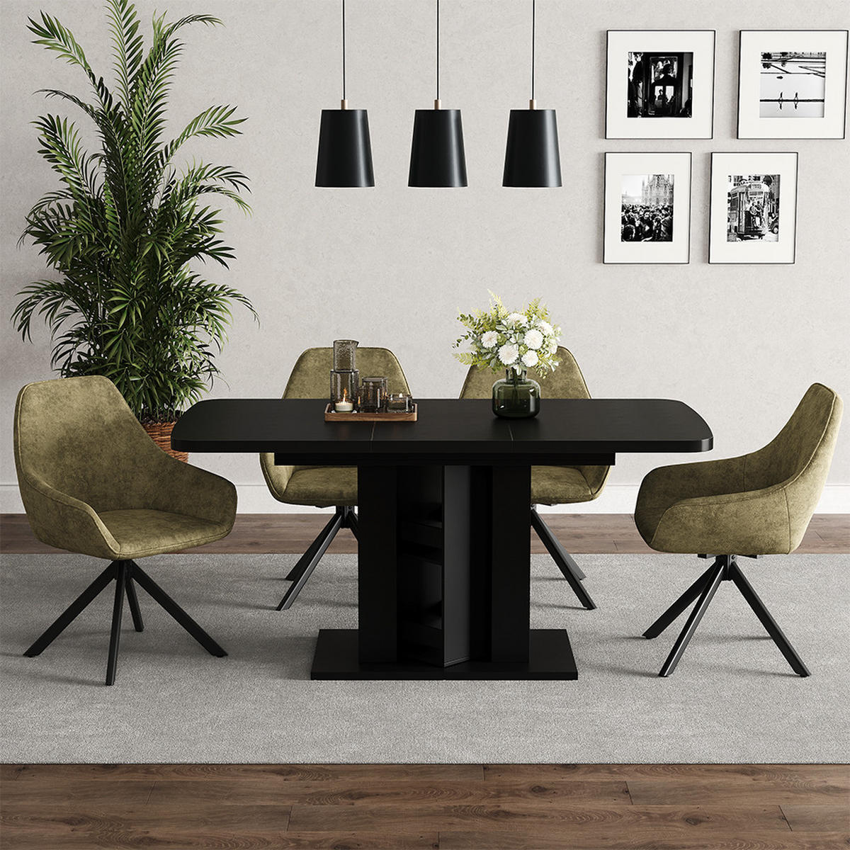 ESSTISCH Fenaro Schwarz 120 x 80 cm - Honigeiche/Schwarz, Holzwerkstoff (80/120/76cm) - Vicco