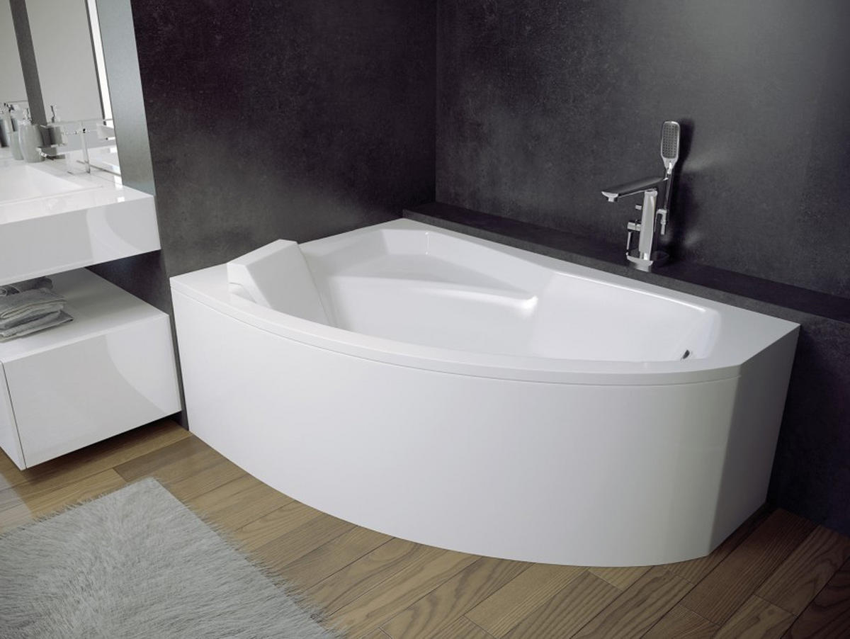 BADEWANNE Eckwanne RIMA 140/90 Links mit weißer Kopfstützen Ablauf Füße - Weiß, Kunststoff (90/58.5/140cm) - bad land