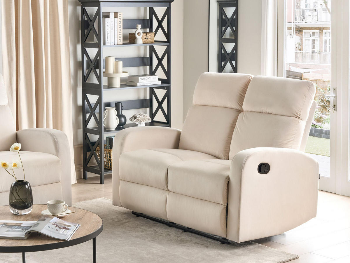 2-SITZER-SOFA Samtstoff creme manuell verstellbar Verdal - Weiß, Textil (128/102/73cm) - Beliani