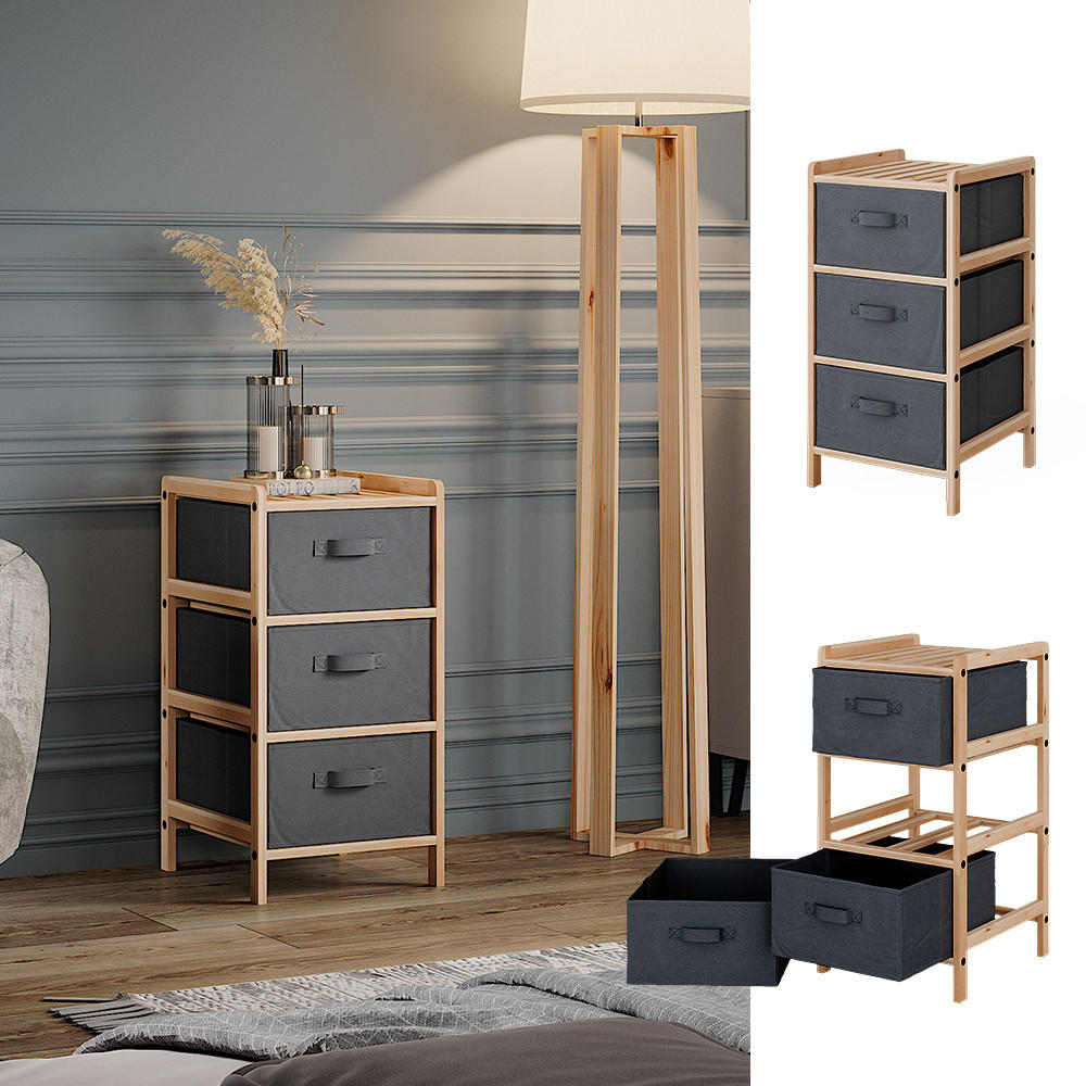 KOMMODE Bruno Grau 34.5 x 67 cm mit 3 Stoffschubladen - Naturfarben/Grau, Holzwerkstoff (34.5/67/36.5cm) - Vicco