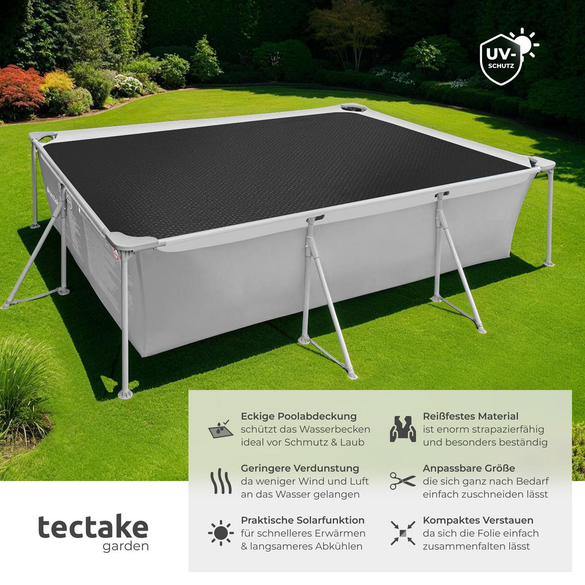 POOL-SOLARFOLIE , 500 x 800 cm, schwarz - Schwarz, Kunststoff (800/500cm) - tectake