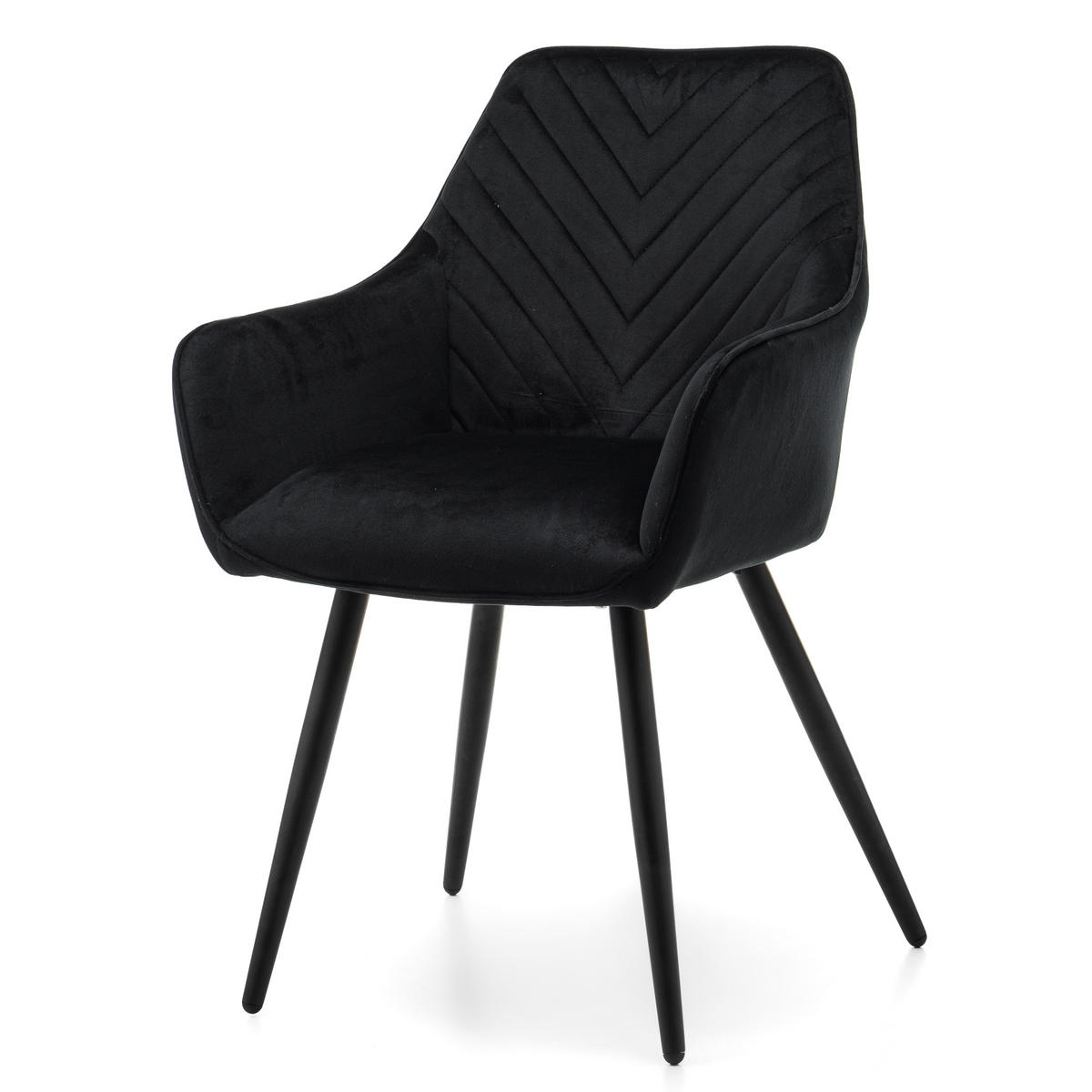 STUHL VASTO gepolstert mit Steppung - schwarz - Samt Velours - Schwarz, Textil/Metall (58/87/60cm) - NEW HOME