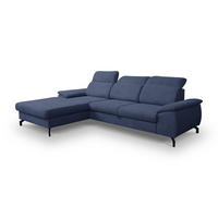 ECKSOFA MALIBU mit Schlaffunktion und Bettkasten, Farbe: Blau , Velourstoff, Ottomane Links - Blau, Textil (276/184cm) - VENASI MÖBEL