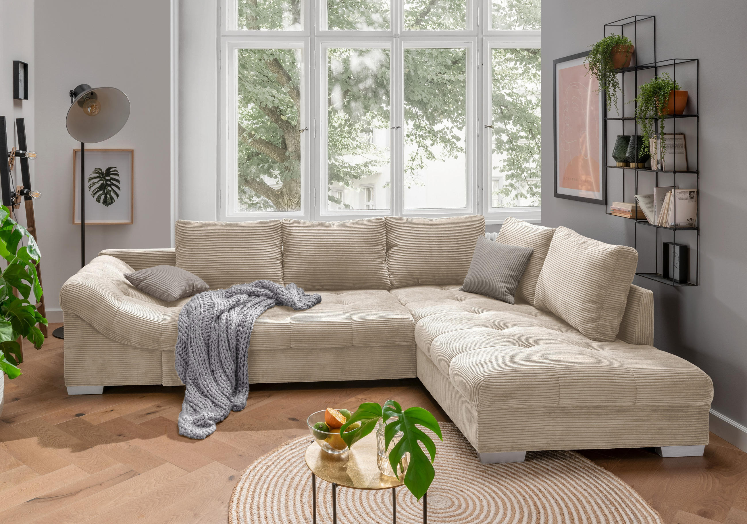 Thumbnail - luma-home Ecksofa, Beige, Textil, 4-Sitzer, Füllung: Polyurethan (Pur), Ottomane rechts,L-Form, 298x202 cm, Wohnzimmer, ...