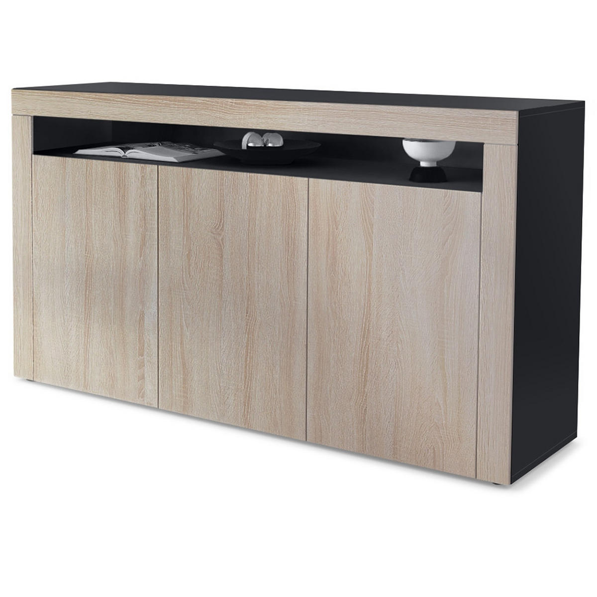 SIDEBOARD Valencia Eiche sägerau / Eiche sägerau - Eiche San Remo, Holzwerkstoff (155/92/40cm) - Vladon