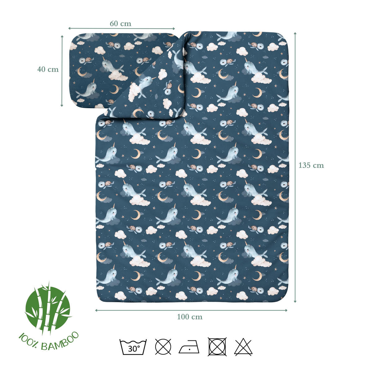 BAMBUSOVA posteljnina za dojenčke Kiti - temno modra, tekstil (100/135cm) - waldin