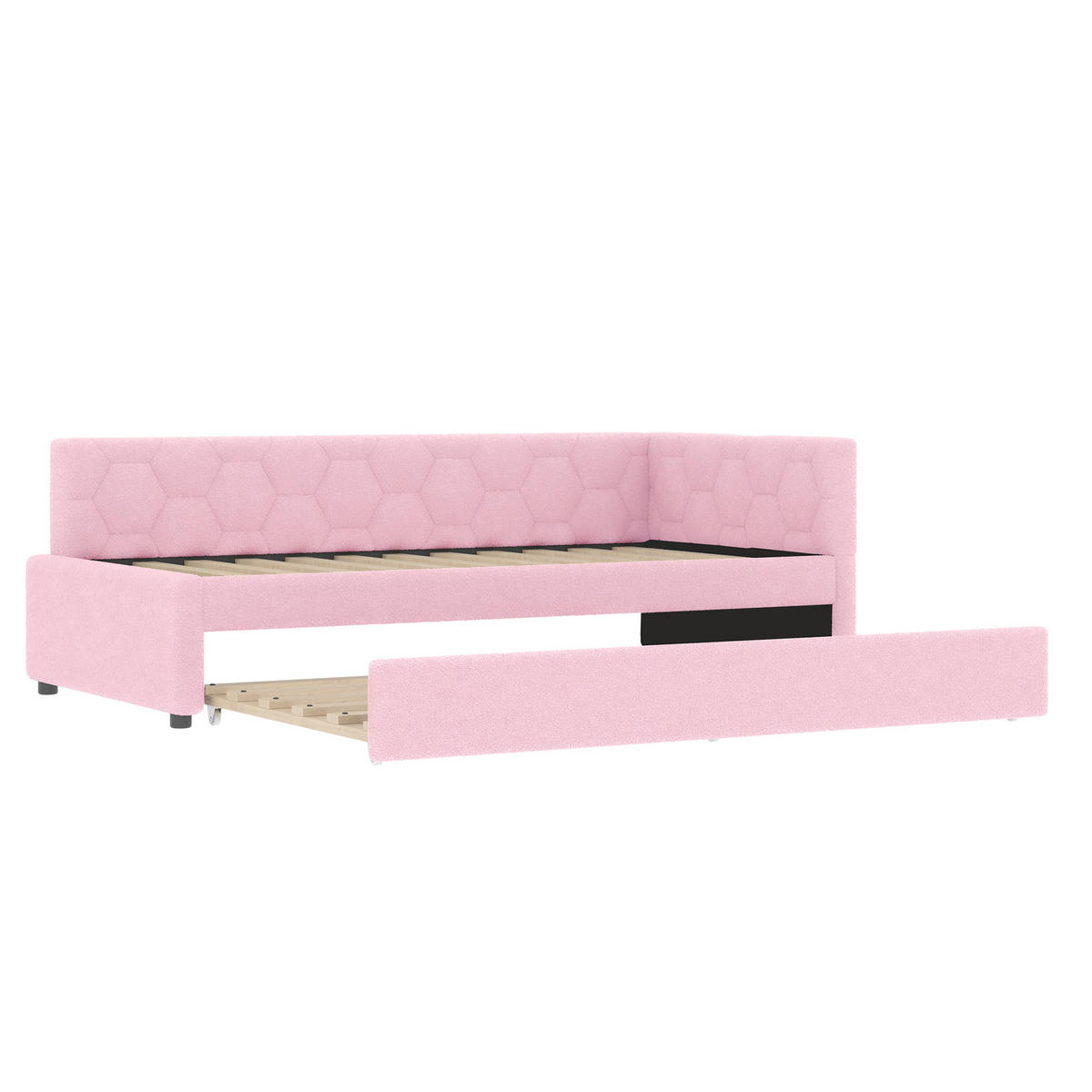 POLSTERBETT 90/200 cm rosa mit Ausziehbett und USB-Anschluss - Rosa, Textil (90/200cm) - OKWISH