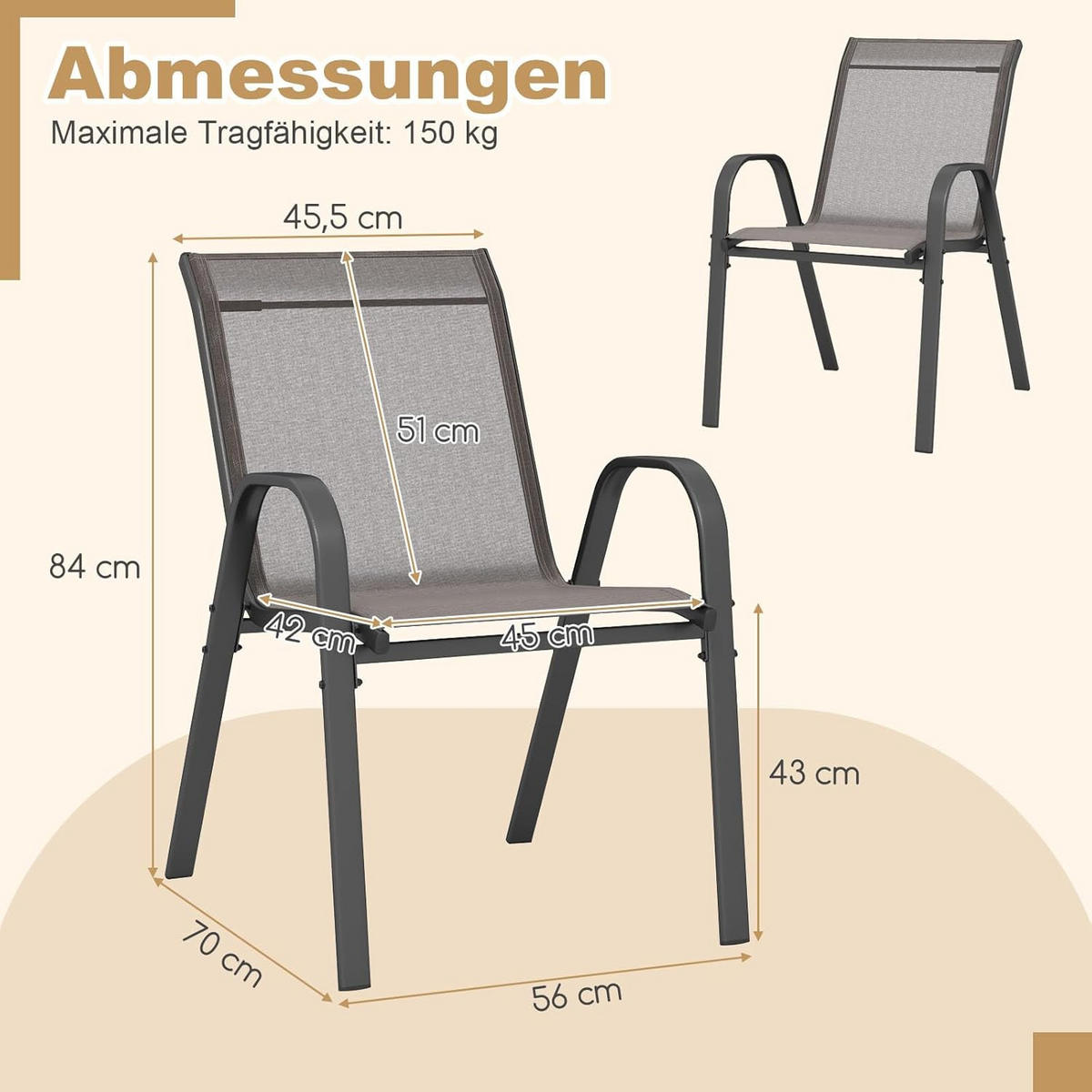 GARTENSTÜHLE Grau(4-teilig) - Grau, Metall (70/84/56cm) - COSTWAY