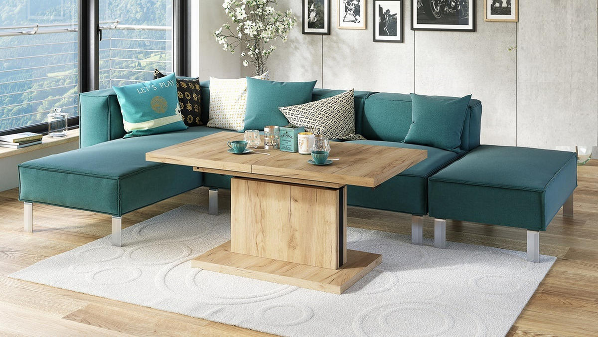 COUCHTISCH rechteckig Eiche Gold ausziehbar höhenverstellbar - Eichefarben, Holzwerkstoff (80/120/56cm) - designimpex
