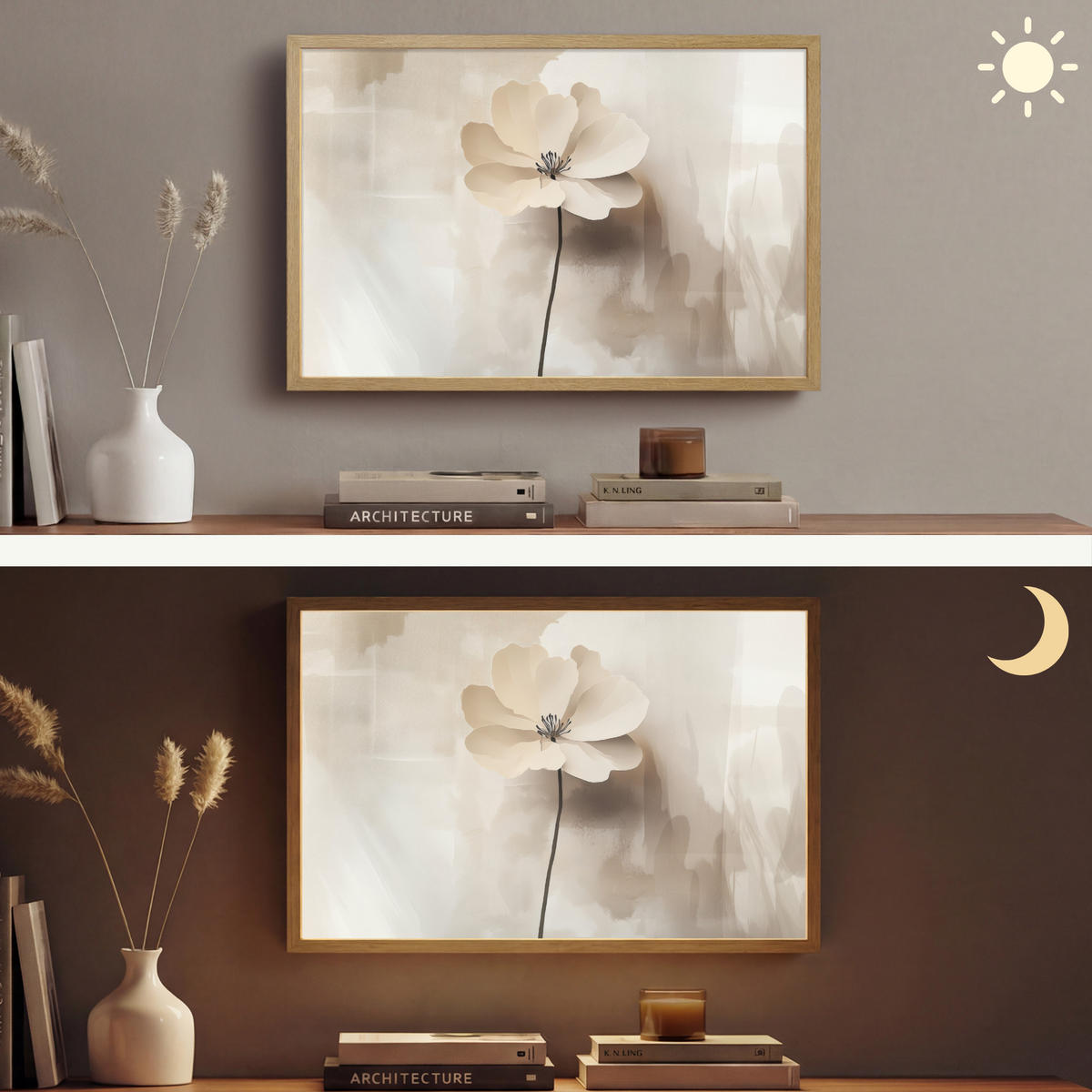 NÁSTĚNNÁ LAMPA S AKUMULÁTOREM Květina - béžová - barva - stín 60x40 cm - béžová, kompozitní dřevo (60/40/8cm) - OnlyWow