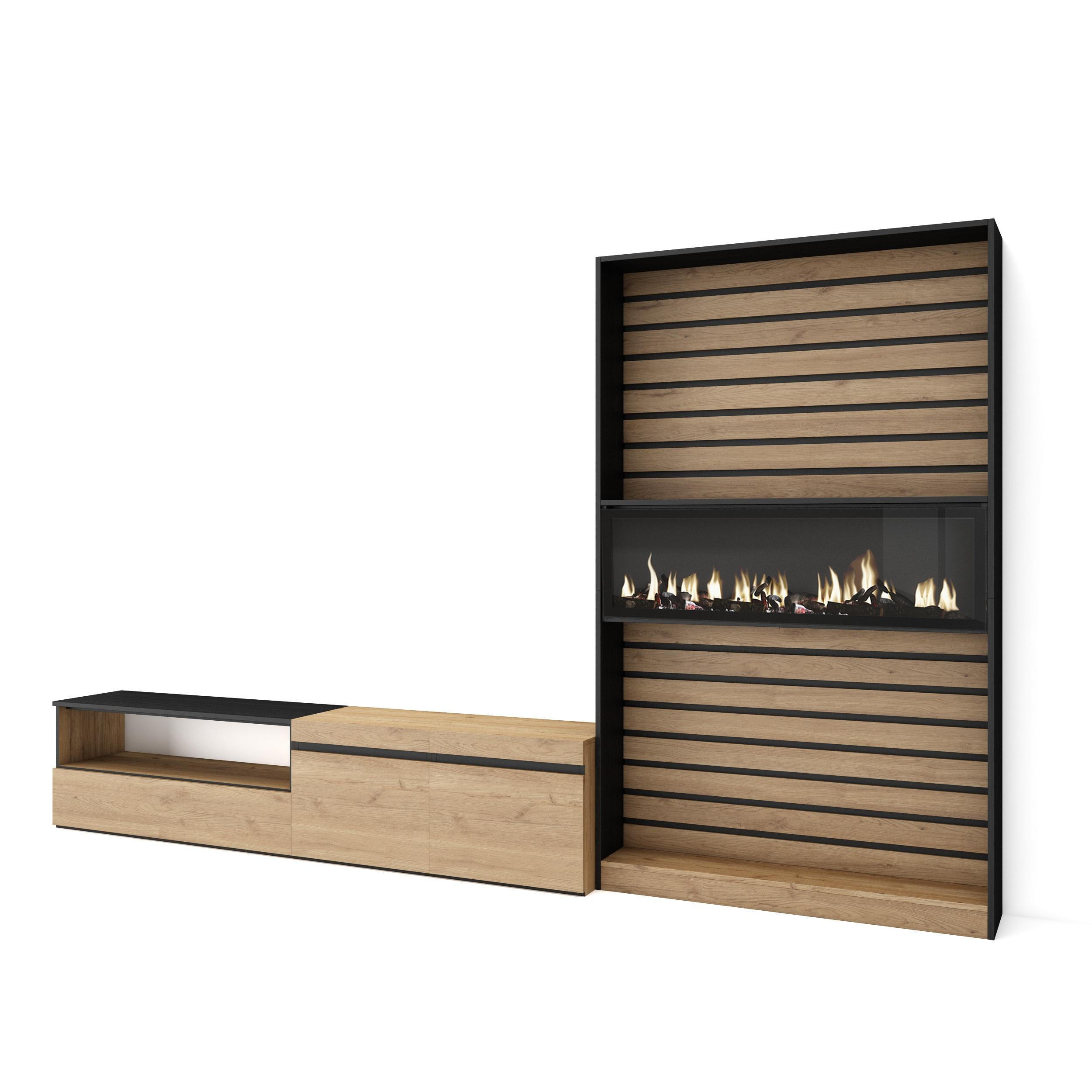 Skraut Home Wohnwand Eiche, Schwarz 310x186x35 cm
