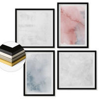 WANDBILDER 4er-Set - 50x50 cm & 40x60 cm Schwarzer Rahmen - Pastellfarbene Aquarelltexturen - Schwarz, Kunststoff (50/50cm) - ArtPrintCave