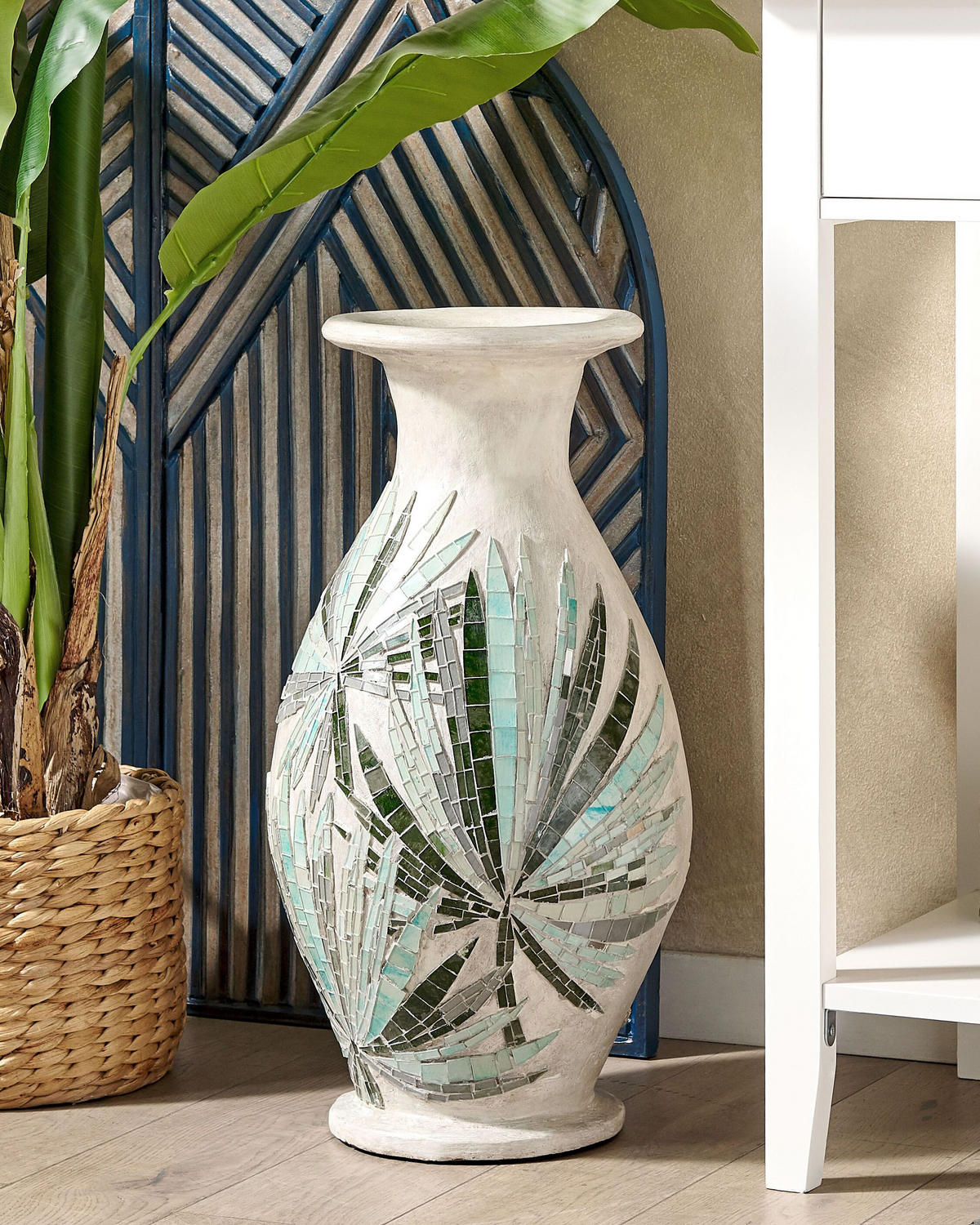 DEKOVASE Terrakotta weiß Rawas - Weiß, Stein (53cm) - Beliani