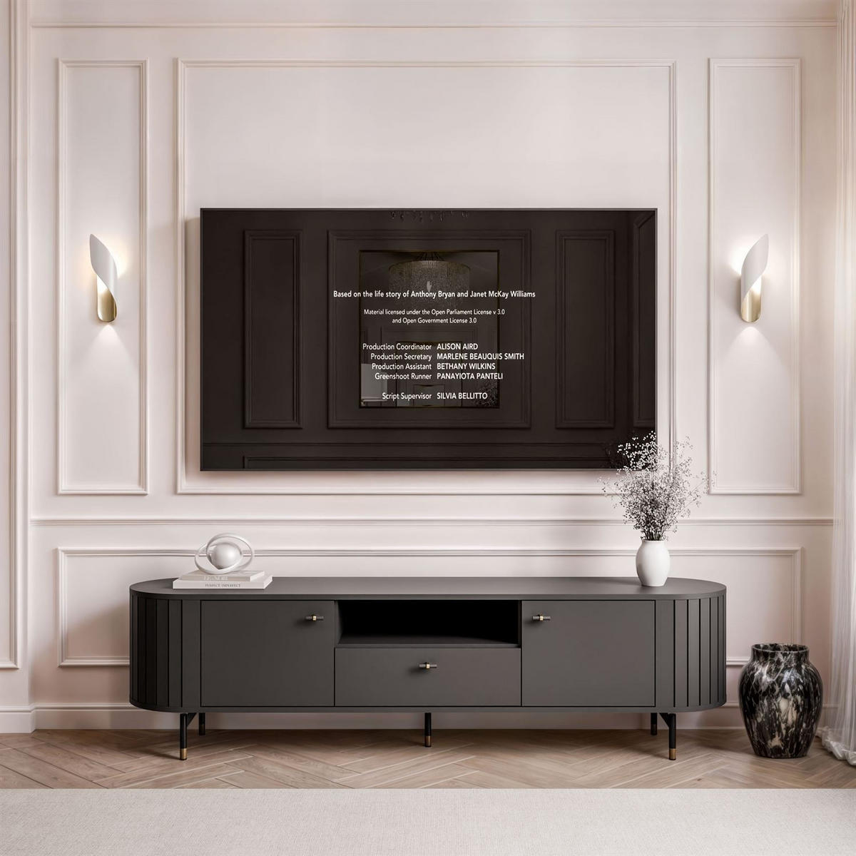 TV-ELEMENT ELODIE mit Schublade Schwarz - Schwarz, Holzwerkstoff (180/49/40cm) - Lookway