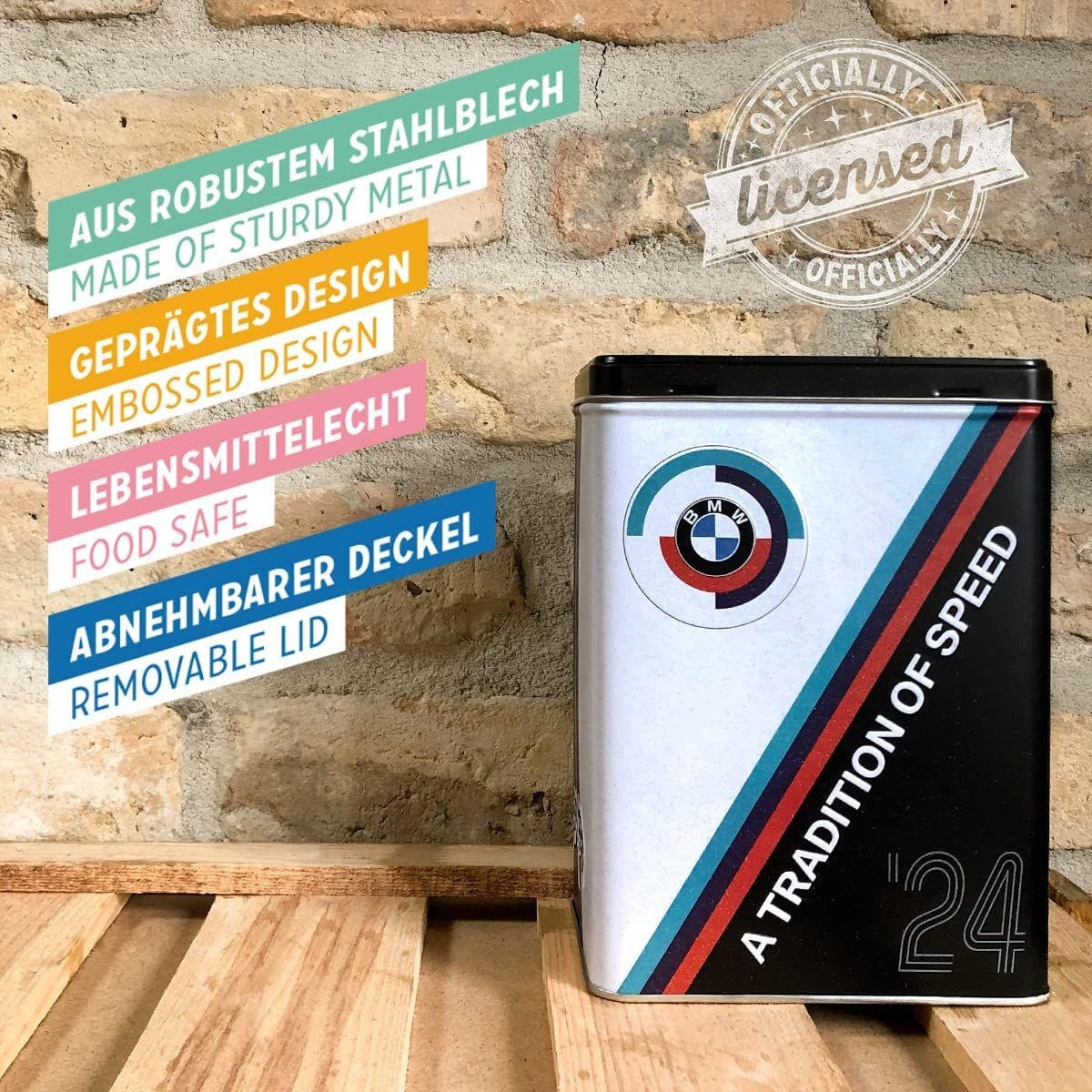 VORRATSDOSE L BMW Motorsport Tradition Of Speed - Multicolor, Metall (14/20/10cm) - Nostalgic-Art