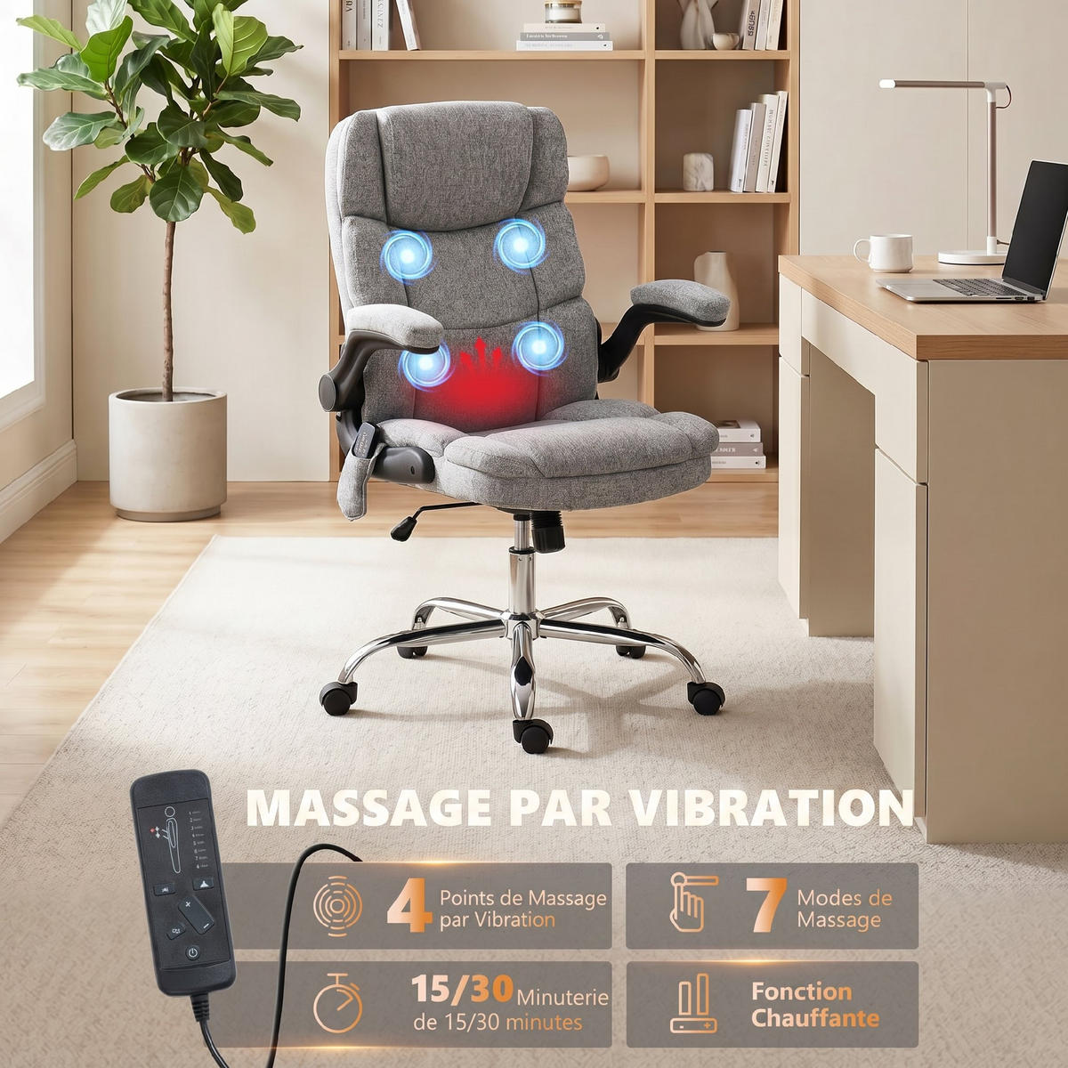 BÜROSTUHL Grau, Massagefunktion, Heizfunktion, 70/65/119 cm - Grau, Metall (71/112/66cm) - PANGIVO