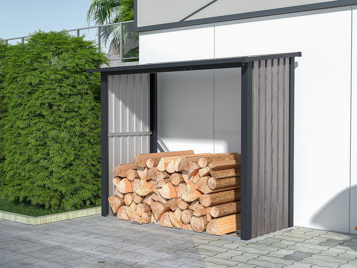 KAMINHOLZREGAL - 170 cm x 75 cm - metall - anthrazitgrau, naturfarben dunkel Birwood - Anthrazit, Metall (170/156/75cm) - Vente-Unique