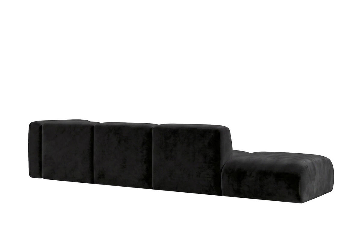 ECKSOFA L-Form Mit Hocker, Velvet-Stoff Bluvel, Schwarz, Links, GRETA - Schwarz, Holz (386/179cm) - Kaiser Möbel