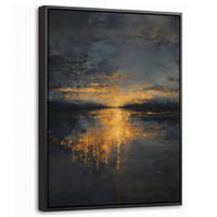 LEINWAND Bilder mit Rahmen - Goldene Reflexion auf dem Wasser - 30x40 - Anthrazit, Textil (30/40cm) - MuchoWow