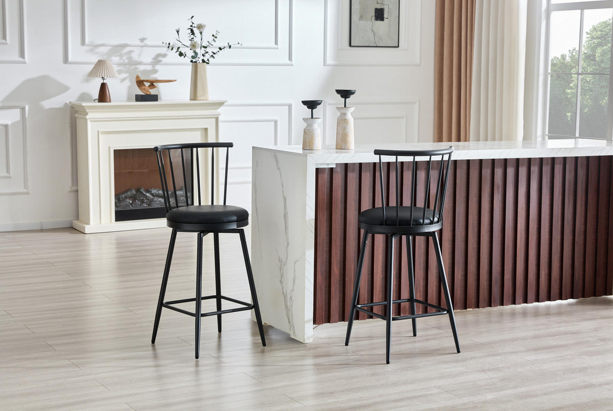 BARHOCKER mit gepolstertem Sitz Metall Schwarz - Schwarz, Metall (39/96/39cm) - Meubliv