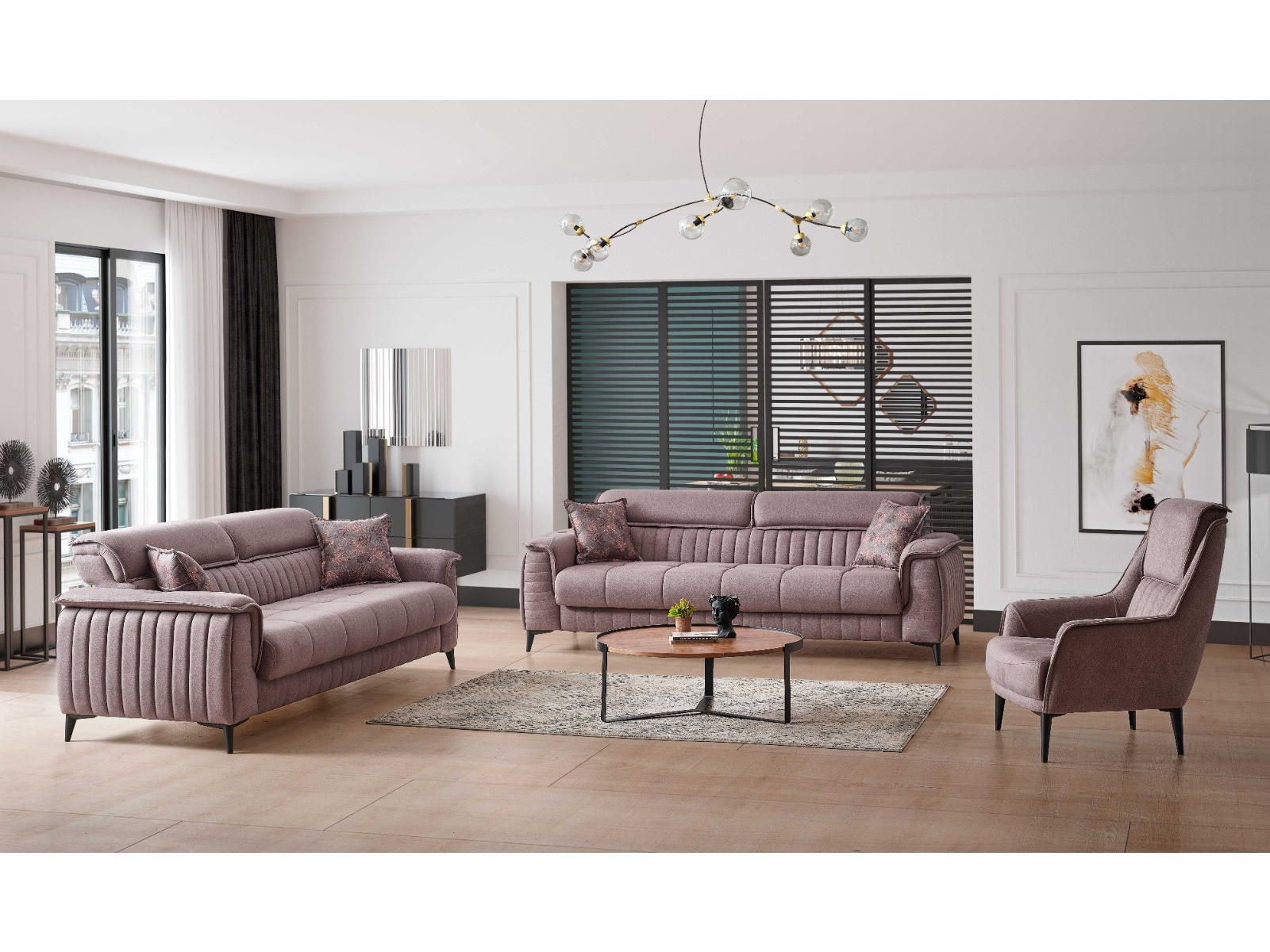SITZGARNITUR Regina, Braun Stellvariante 2+2+1 - Braun, Holzwerkstoff/Kunststoff (178/85/95cm)
