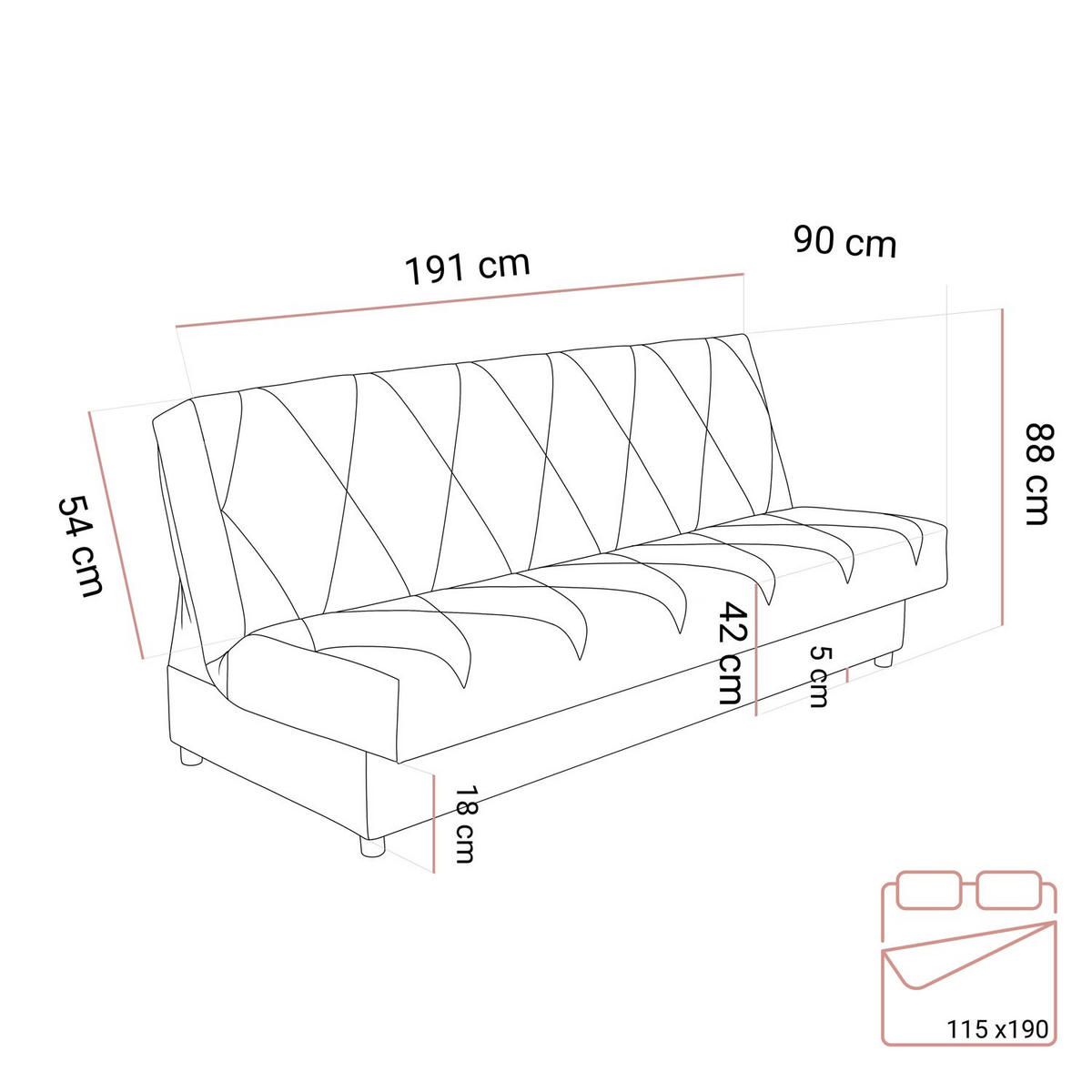 SCHLAFSOFA VERO mit Schlaffunktion Castel 20 - Grau, Textil (191/88/90cm) - Lookway