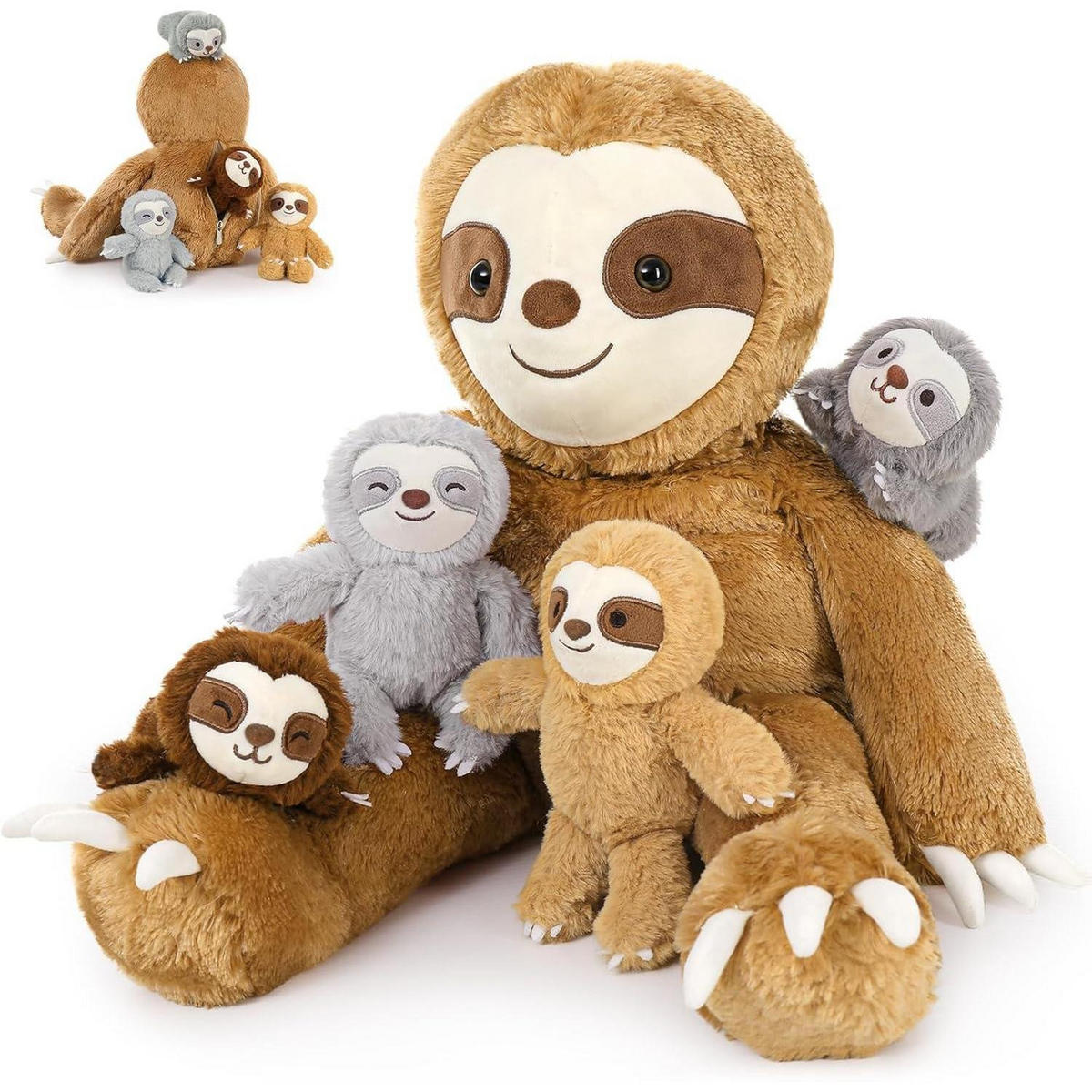STOFFTIER 5-teiliges Set Faultier mit Babys 56cm - Multicolor, Textil (35/56cm)