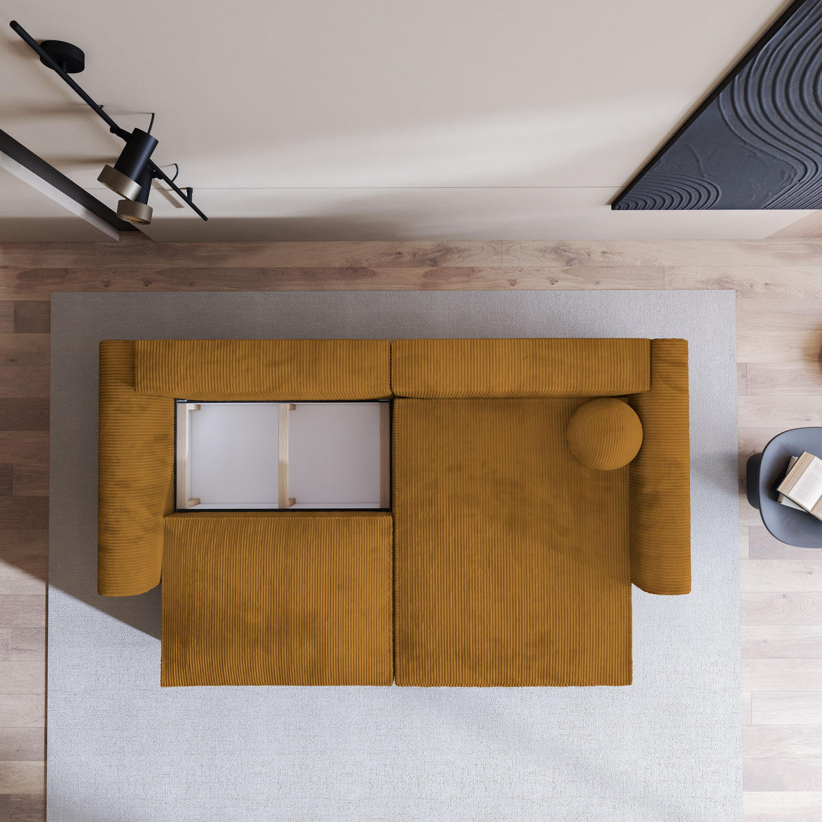 ECKSOFA FIANO P Gelb Kordstoff mit Schlaffunktion - Gelb, Holz (245/148cm) - MASSENO