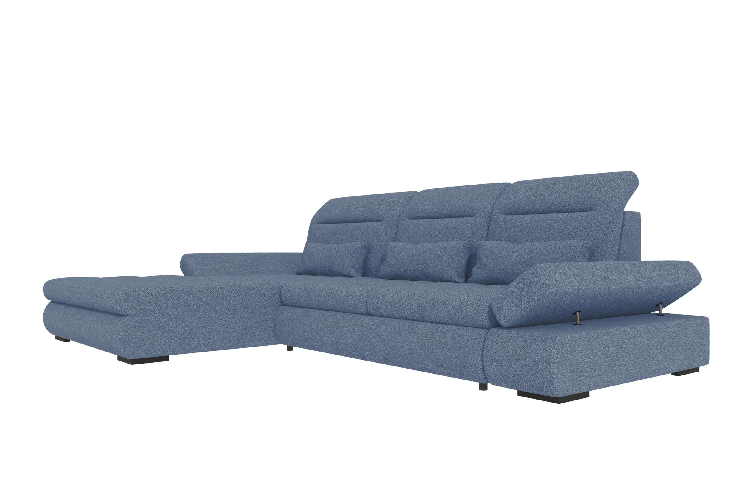 ECKSOFA Toscana Plus Strukturstoff inkl. Schlaffunktion - Blau, Textil (179/300cm) - 99rooms