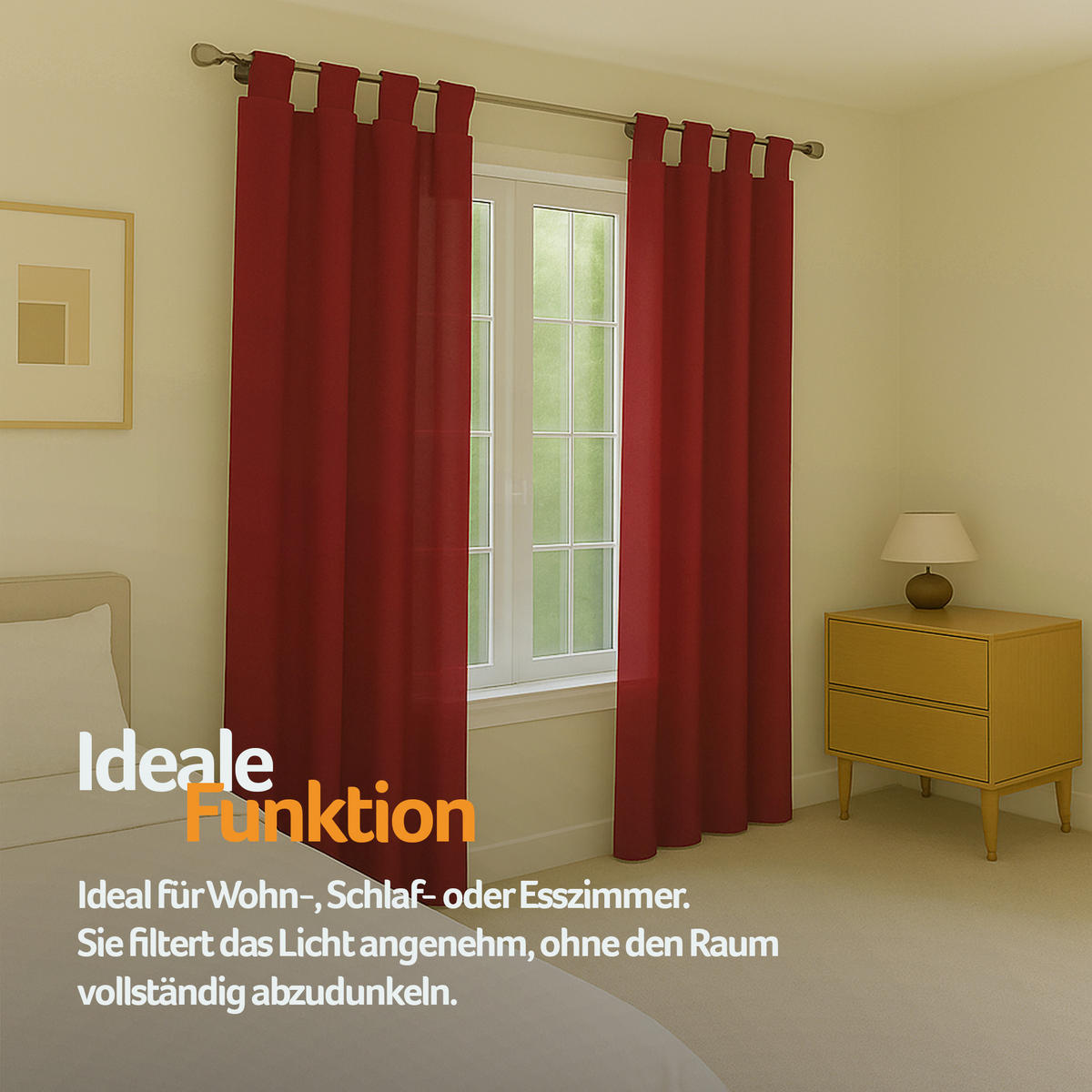 SCHLAUFENSCHAL blickdicht 140x225 cm Rot 2er-Pack - Rot, Textil (140/225cm)