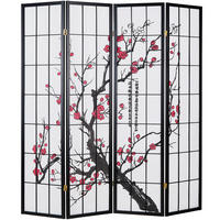PARAVENT 4-tlg. 176/175 cm Schwarz Kirschmuster - Schwarz, Holz (176/179/2cm) - Homestyle4u
