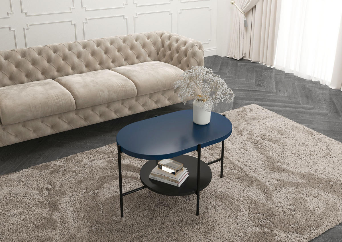 COUCHTISCH Arena, Marineblau, Schwarz, Oval - Schwarz/Dunkelblau, Holzwerkstoff/Metall (50/80/50cm) - Dancan