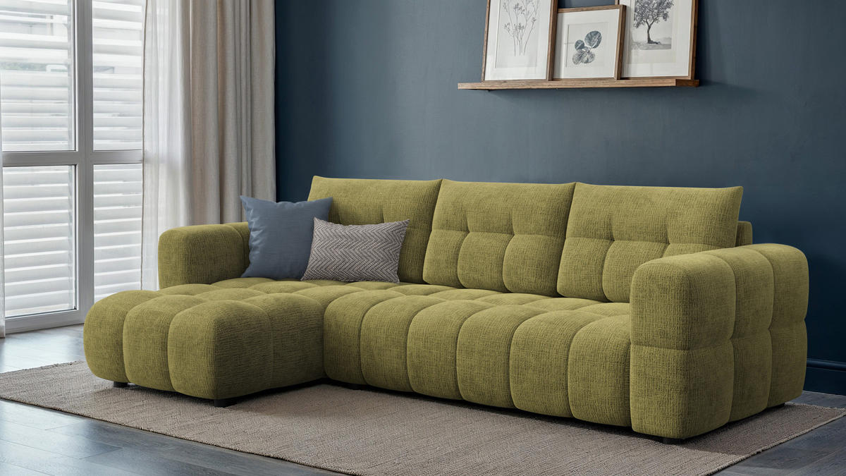 ECKSOFA CLOUDI 4-Sitzer links, olivgrün - Schwarz/Olivgrün, Holz/Textil (294/160cm) - Courtois Laville