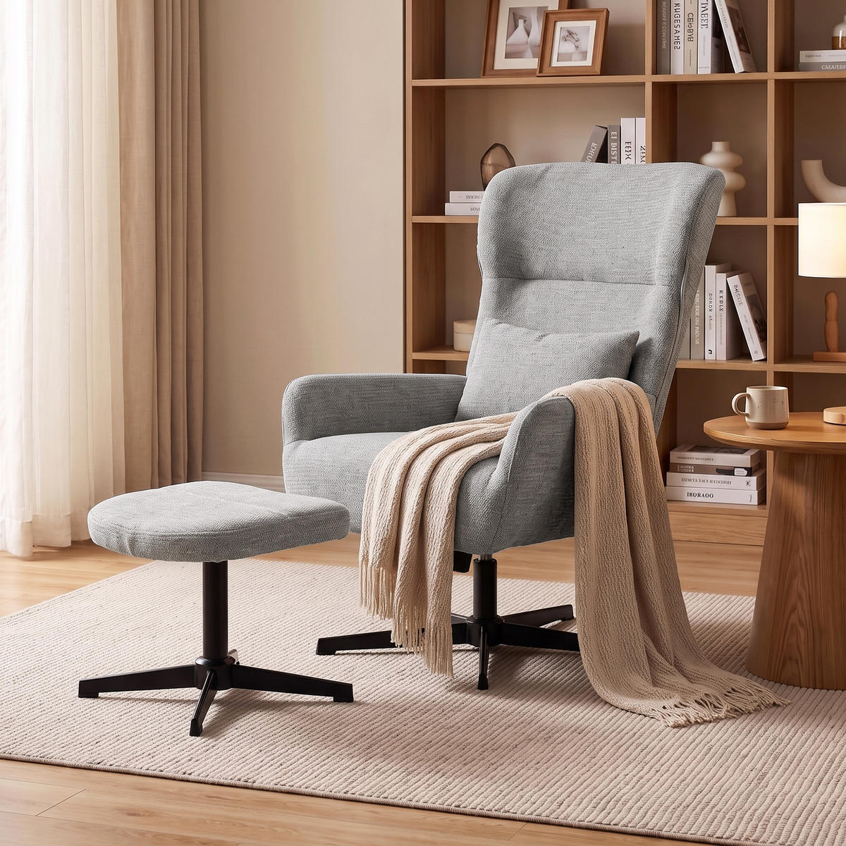 RELAXSESSEL-MIT-HOCKER 2er Set Polyester Grau - Schwarz/Grau, Textil/Metall (88/104/71cm) - HOMCOM
