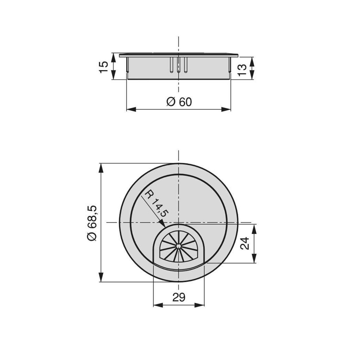 KABELDURCHFÜHRUNGEN Runde, 80mm Durchmesser, Zamak, Matt verchromt, für die Unterputzmontage 7er-set - Nickelfarben, Kunststoff (16.5/10/10cm) - EMUCA
