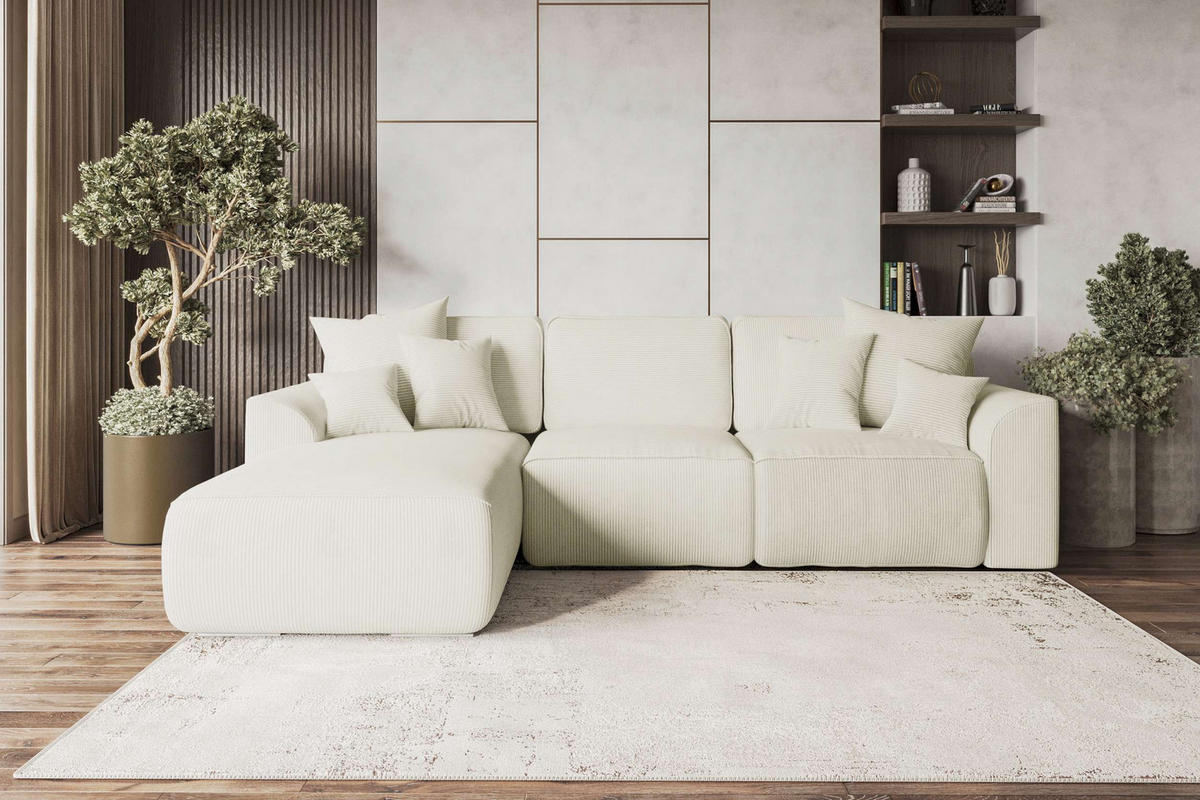 ECKSOFA GUSTO Cordstoff Creme Links inkl. Schlaffunktion - Chromfarben/Creme, Kunststoff/Textil (295/194cm) - 99rooms