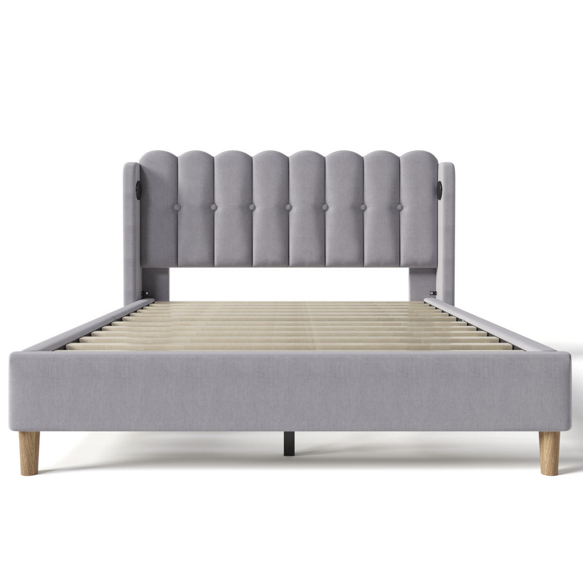 POLSTERBETT 140/200 cm mit USB- und USB-C-Anschluss, Lattenrost und Matratze, Leinenbezug, Grau - Grau, Textil (140/200cm) - Redom