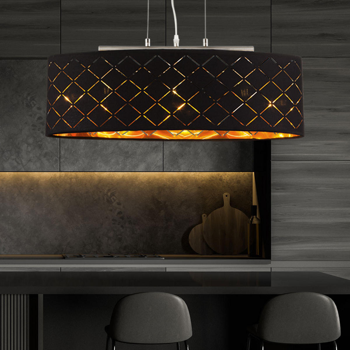 LED HÄNGELEUCHTE Clarke Schwarz Gold - Schwarz, Metall (65/25/140cm) - Globo Lighting