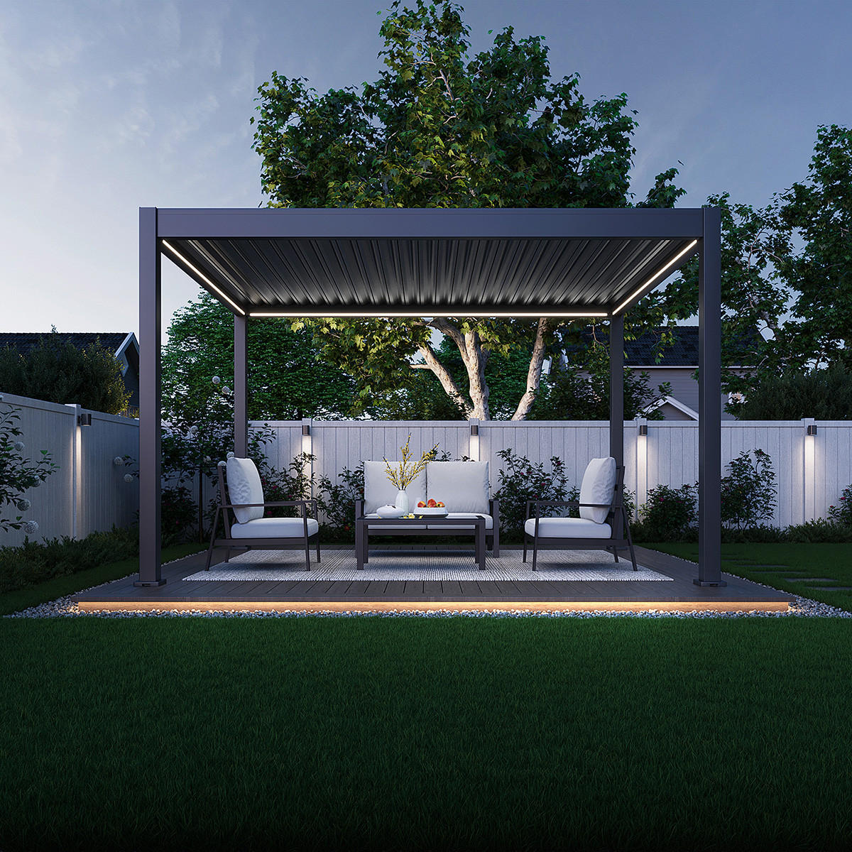 PERGOLA Terrassenüberdachung E-Superior elektrische Pergola mit LED Voll Aluminium 3 x 4 M - Anthrazit, Metall (400/255/300cm) - PergoLine