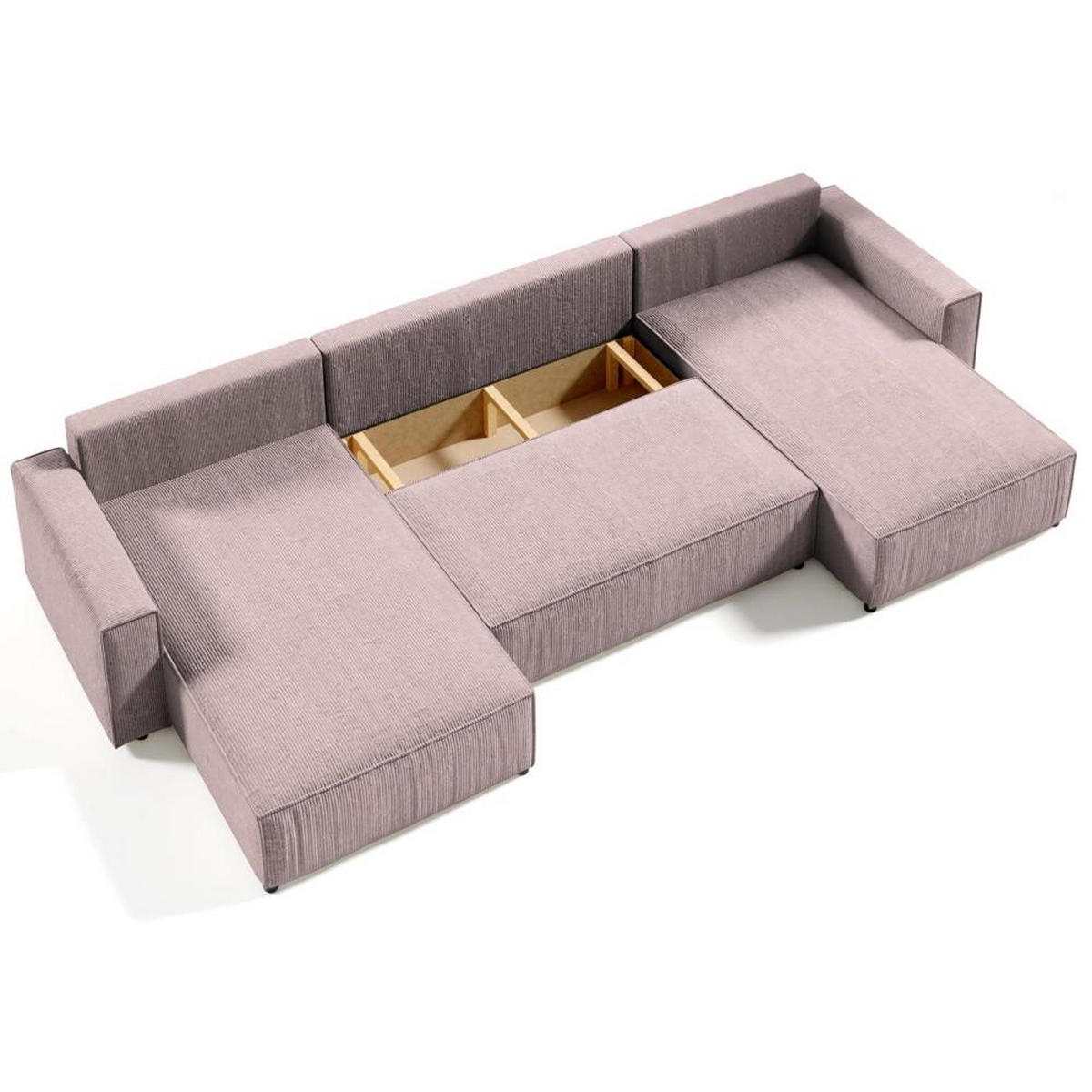 WOHNLANDSCHAFT Parys U mit Schlaffunktion rosa - Schwarz/Rosa, Kunststoff/Textil (390/70/185cm) - Beautysofa