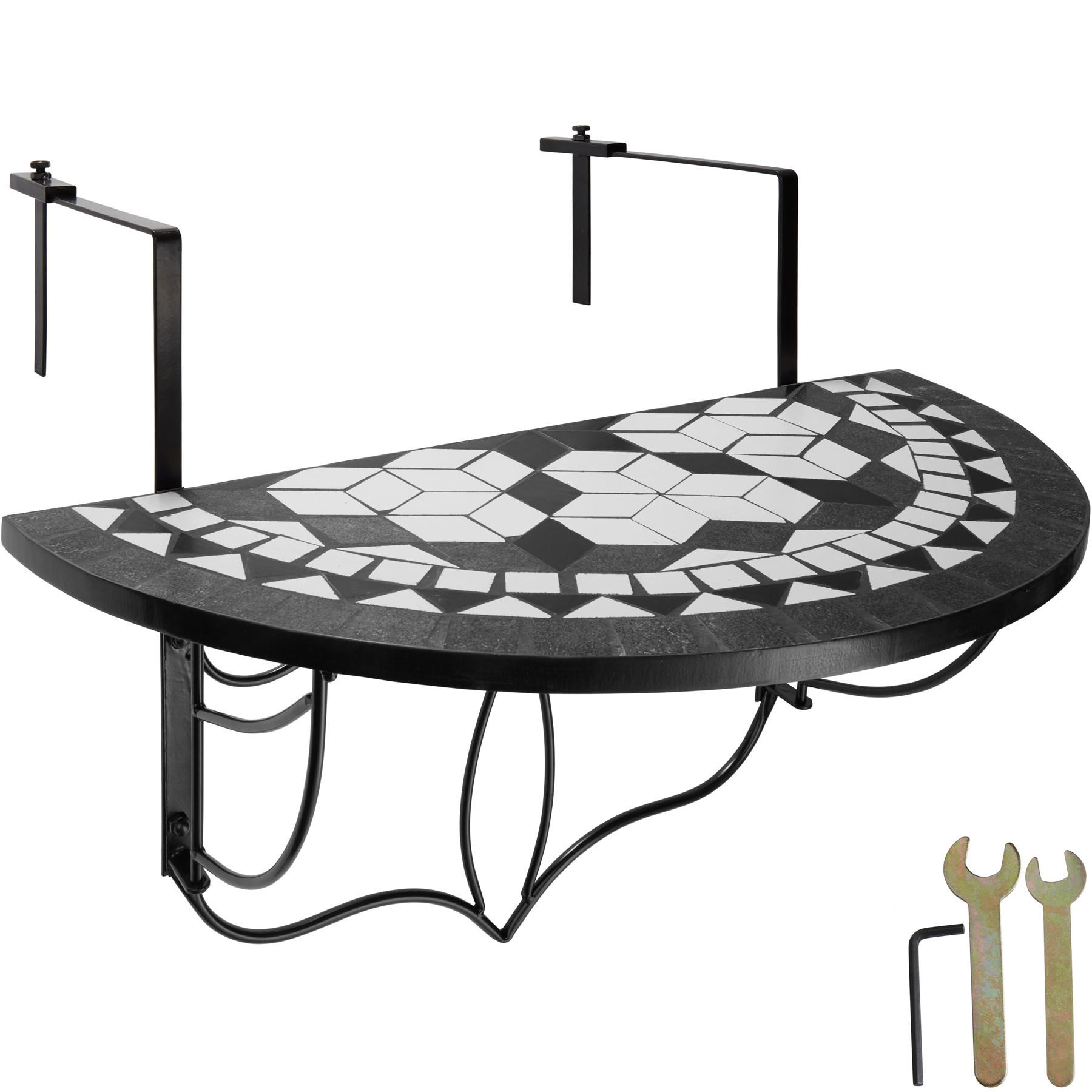 BALKONTISCH ,75 x 65 x 62 cm,schwarz/weiß - Schwarz/Weiß, Metall (75/65/62cm) - tectake