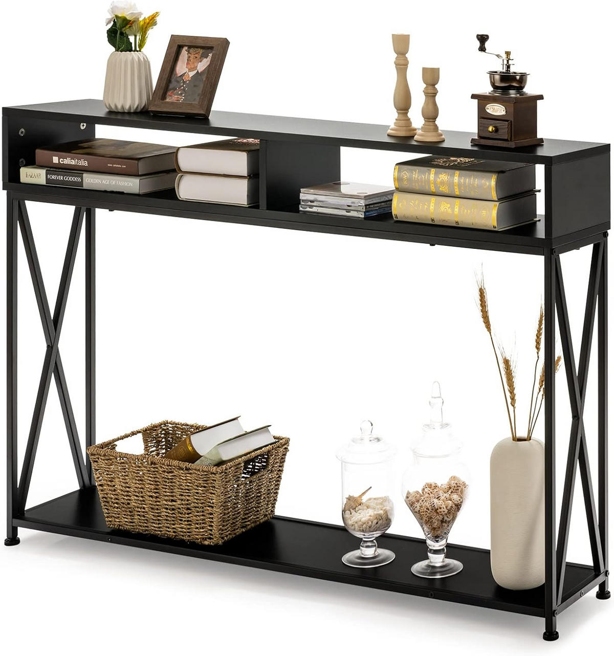KONSOLENTISCH 79cm Schwarz - Schwarz, Holz (120/23/79cm) - COSTWAY