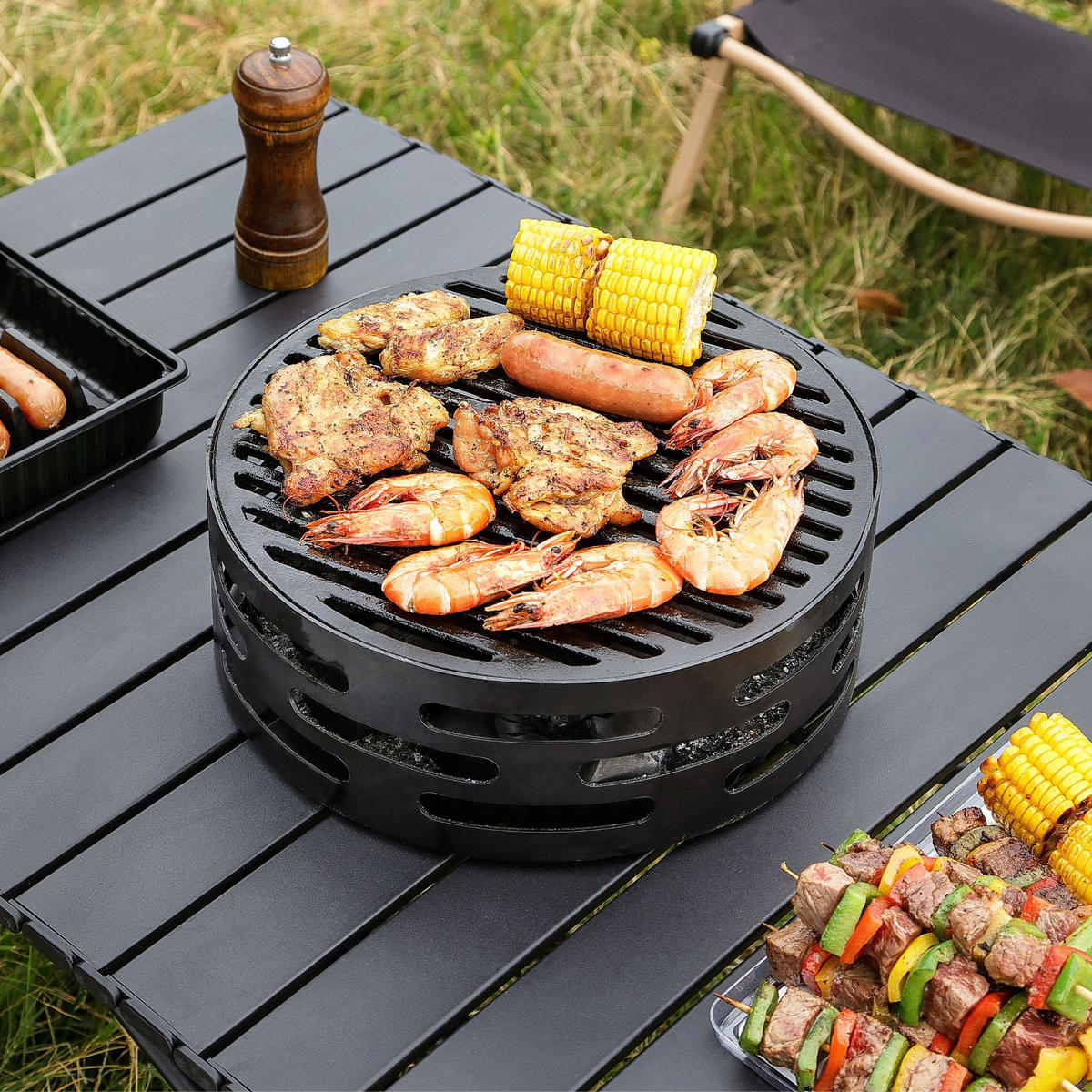 WOKAUFSATZ FÜR FEUERPLATTE 25 cm - Schwarz, Metall (25/15/25cm) - Oleio