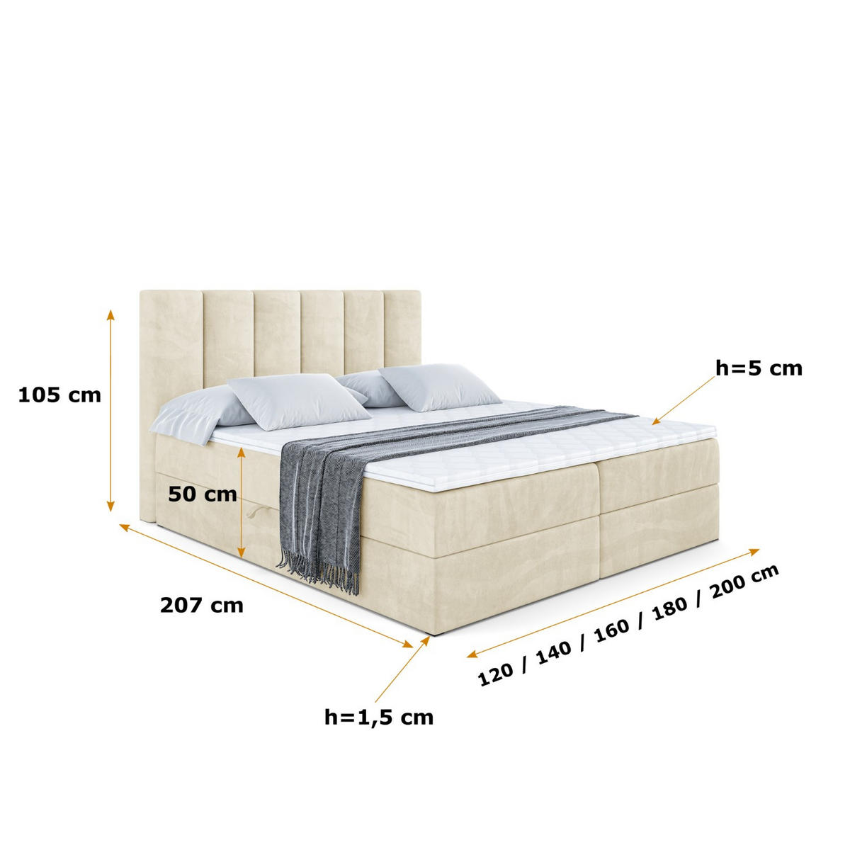 BOXBETT mit Matratze H3 und Lattenrost - BOXI1 - 160x200 cm Beige - Beige, Holzwerkstoff (160/200cm) - ALTDECOR