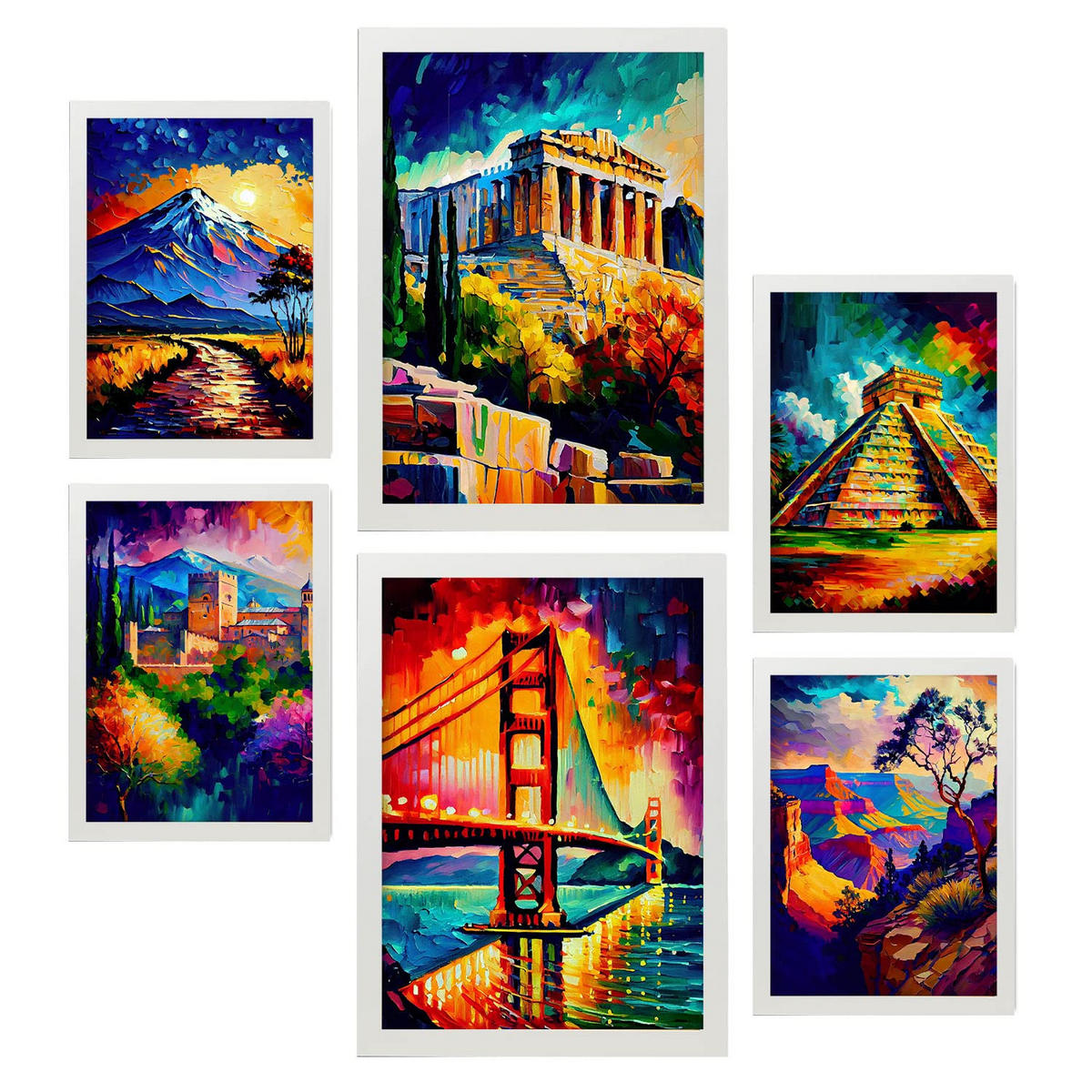 POSTER Set Mit 6 Ästhetisch Im Ölgemälde Stil A3 & A4 Weißer Rahmen - Weiß, Papier (29/3cm) - Nacnic