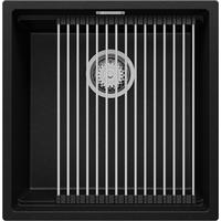 SPÜLBECKEN Praga Slim, 2-er set Schwarz Metallic 46/47 cm 1 Becken + Ablauf-Set + Aufrollbare Abtropffläche ab 50er Unterschrank - Chromfarben/Schwarz Hochglanz, Kunststoff (46/20/47cm) - Primagran