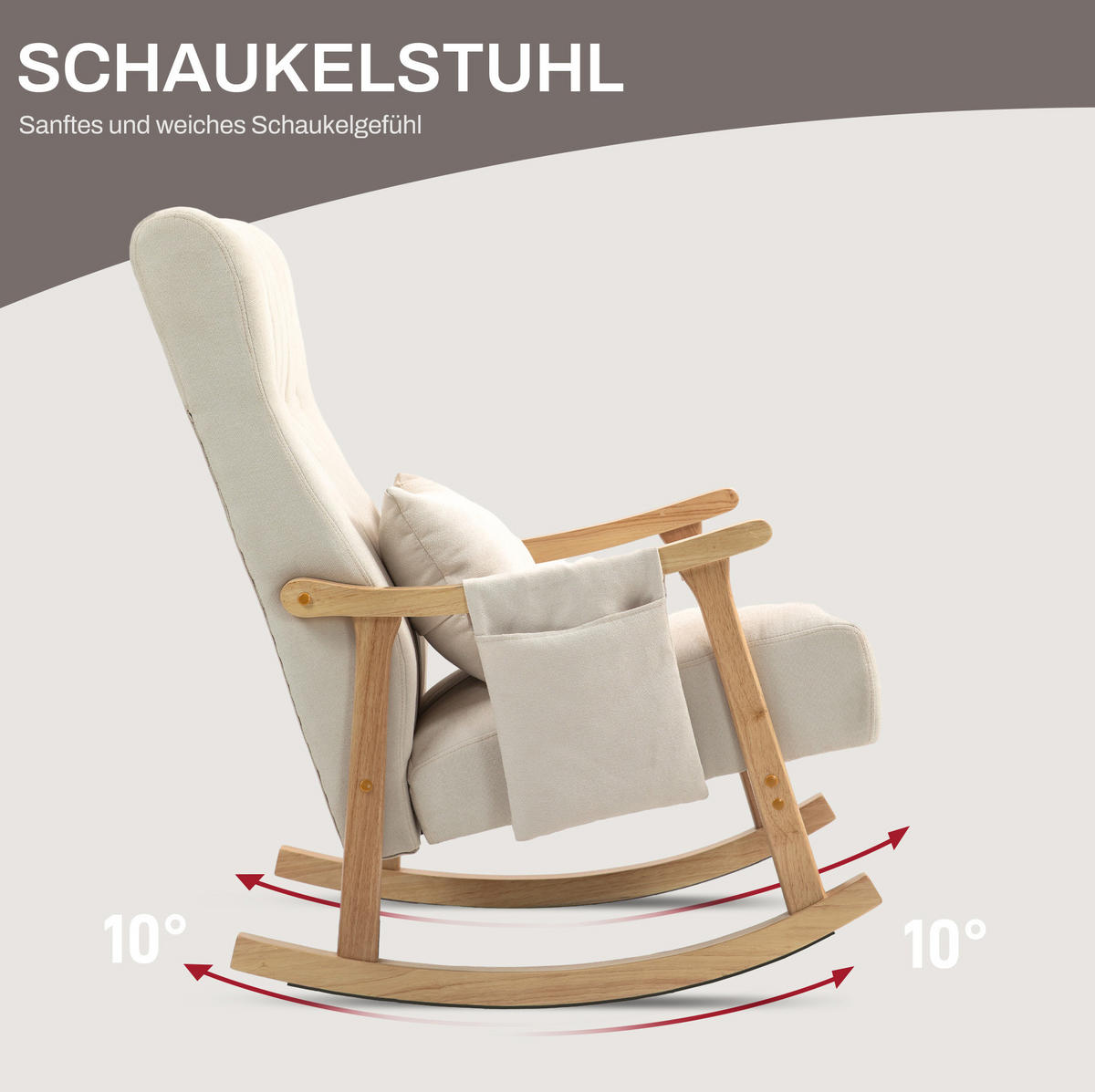 SCHAUKELSTUHL 65/90/98 cm in Beige mit Lendenkissen und Seitentasche - Beige, Textil (65/98/90cm) - Flora Grace
