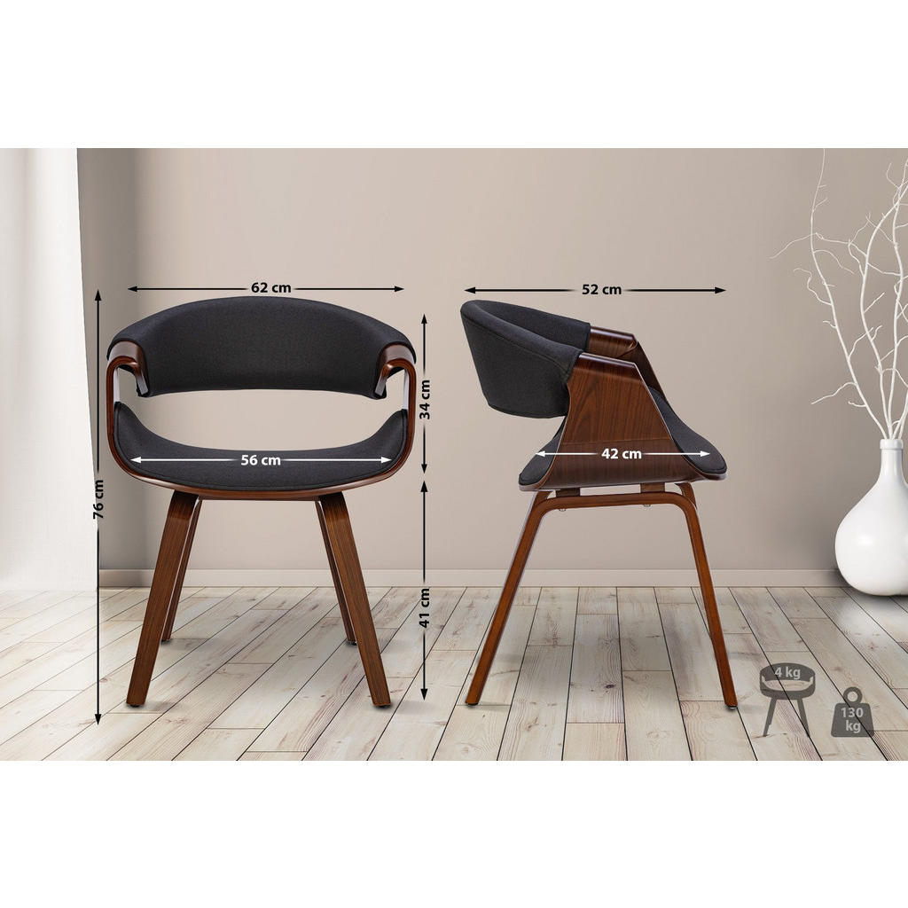 Thumbnail - CLP Stuhl, Schwarz, Walnuss, Textil, 62x76x52 cm, Esszimmer, Stühle, Esszimmerstühle, Armlehnenstühle