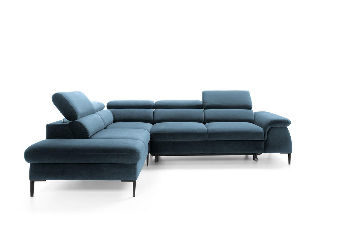 ECKSOFA MESTO Blau Velours-Stoff mit Schlaffunktion - Blau, Holz (280/214cm) - MASSENO